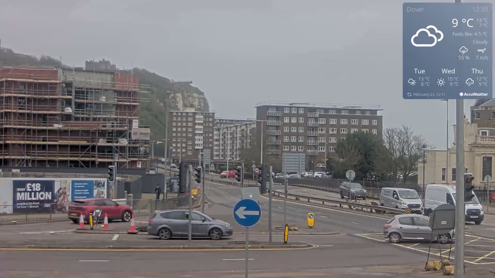 Dover Castle & A256 & A20 Junction Live Cam - Dover, Kent, South East, England, United Kingdom