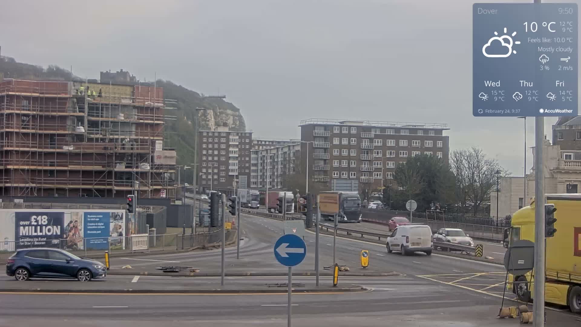 Dover Castle & A256 & A20 Junction Live Cam - Dover, Kent, South East, England, United Kingdom
