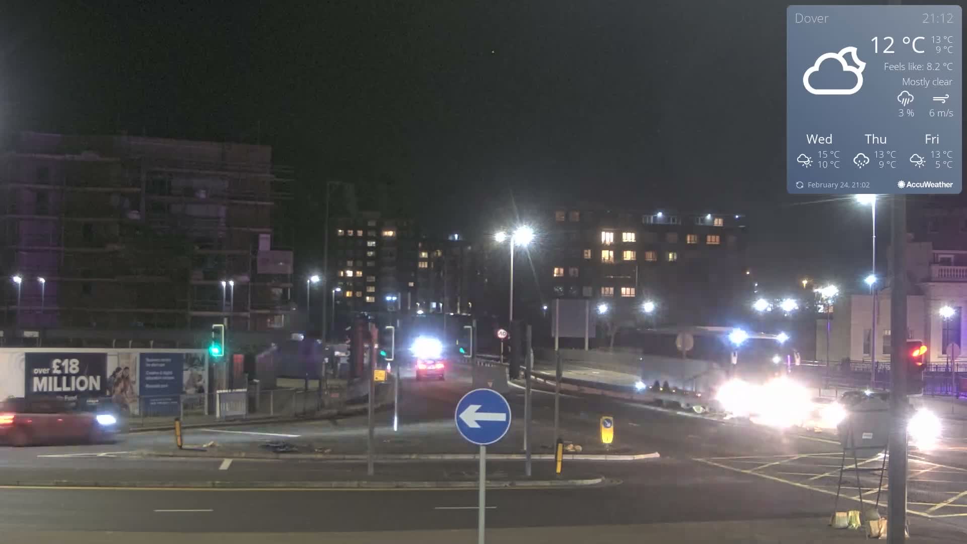 Dover Castle & A256 & A20 Junction Live Cam - Dover, Kent, South East, England, United Kingdom