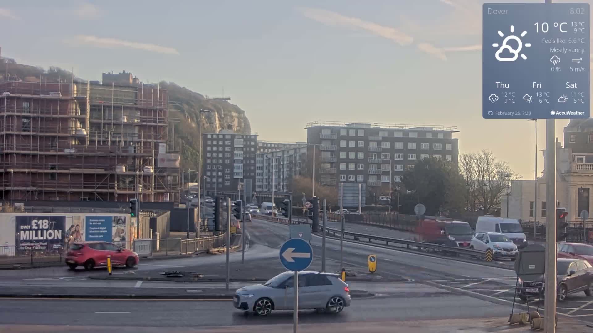 Dover Castle & A256 & A20 Junction Live Cam - Dover, Kent, South East, England, United Kingdom