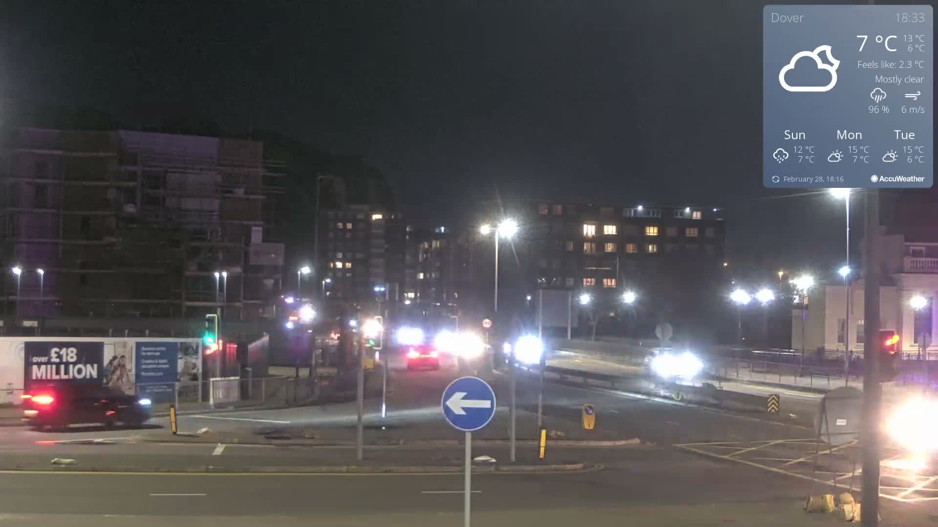 Dover Castle & A256 & A20 Junction Live Cam - Dover, Kent, South East, England, United Kingdom