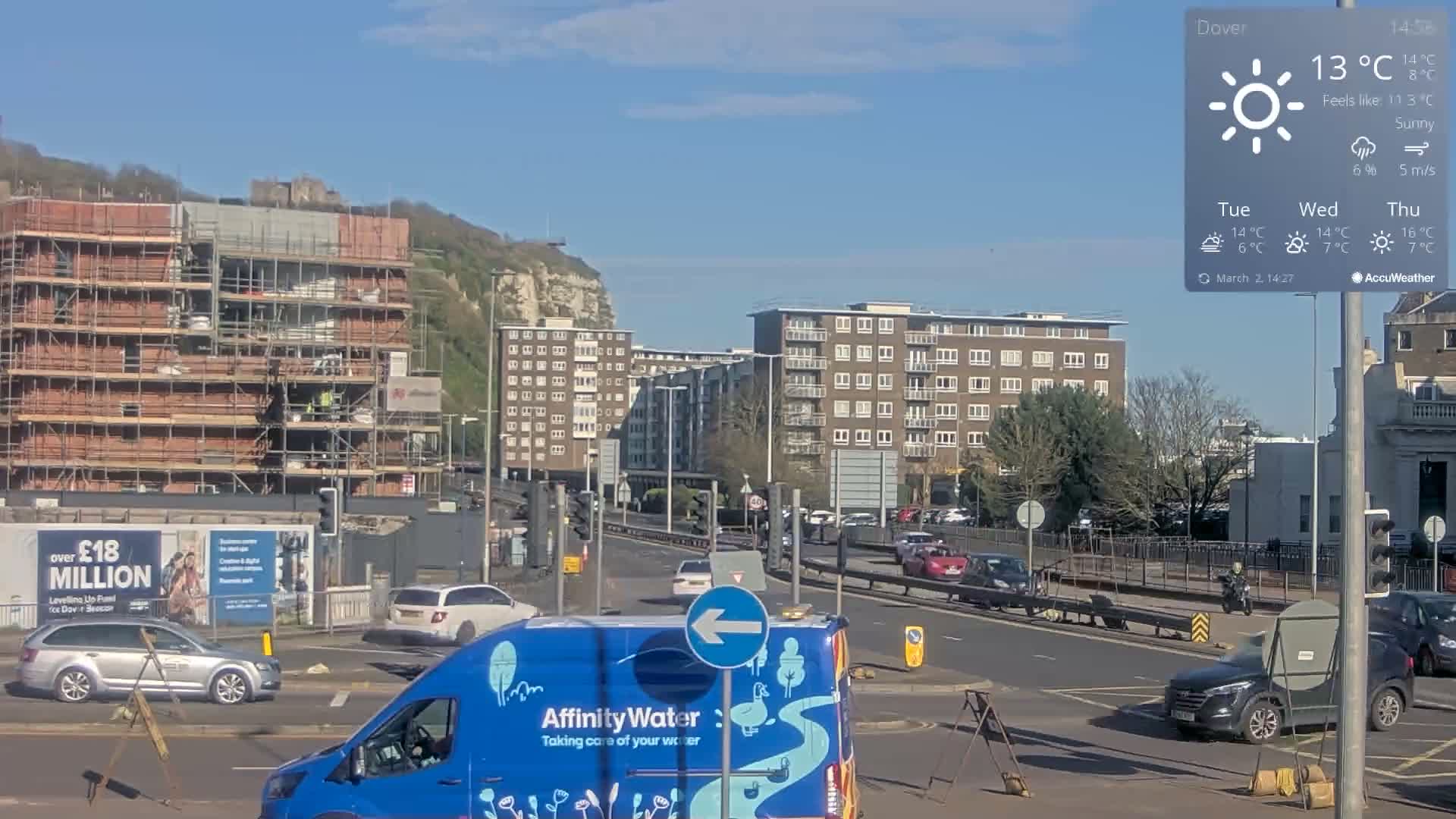 Dover Castle & A256 & A20 Junction Live Cam - Dover, Kent, South East, England, United Kingdom
