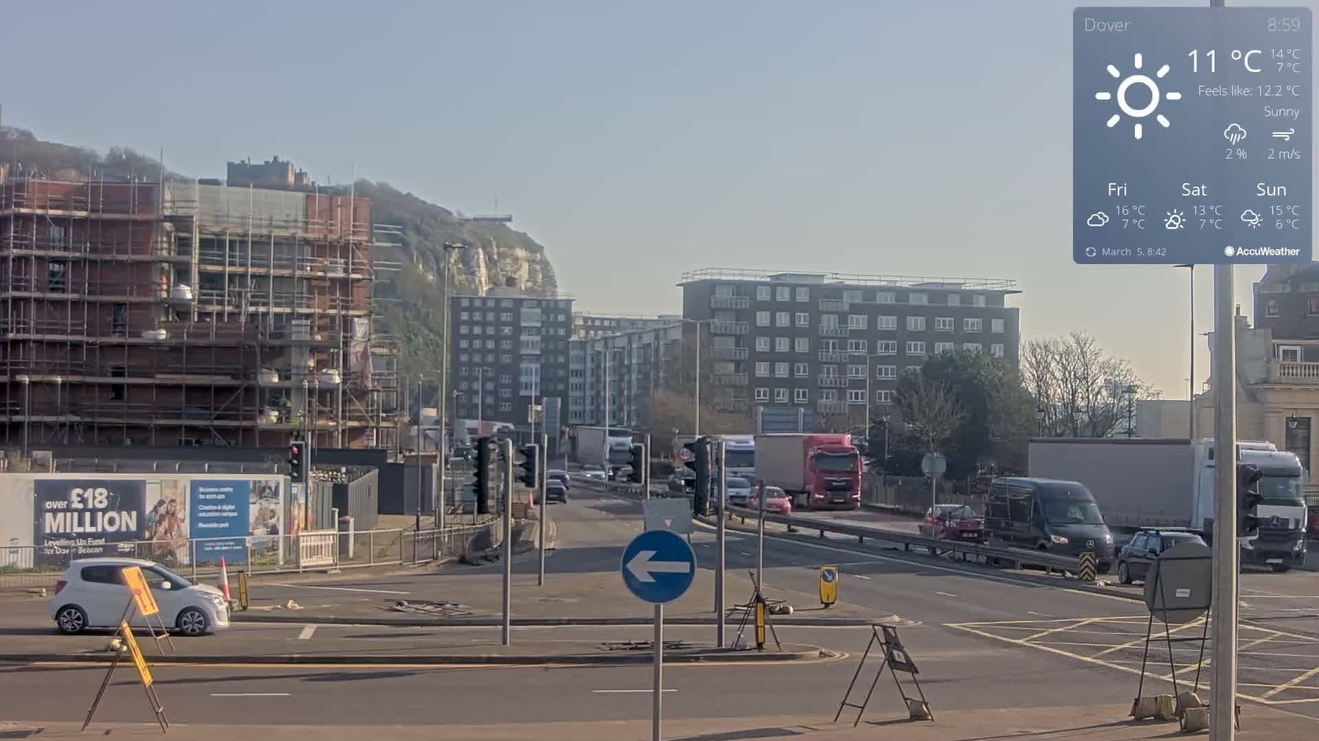 Dover Castle & A256 & A20 Junction Live Cam - Dover, Kent, South East, England, United Kingdom