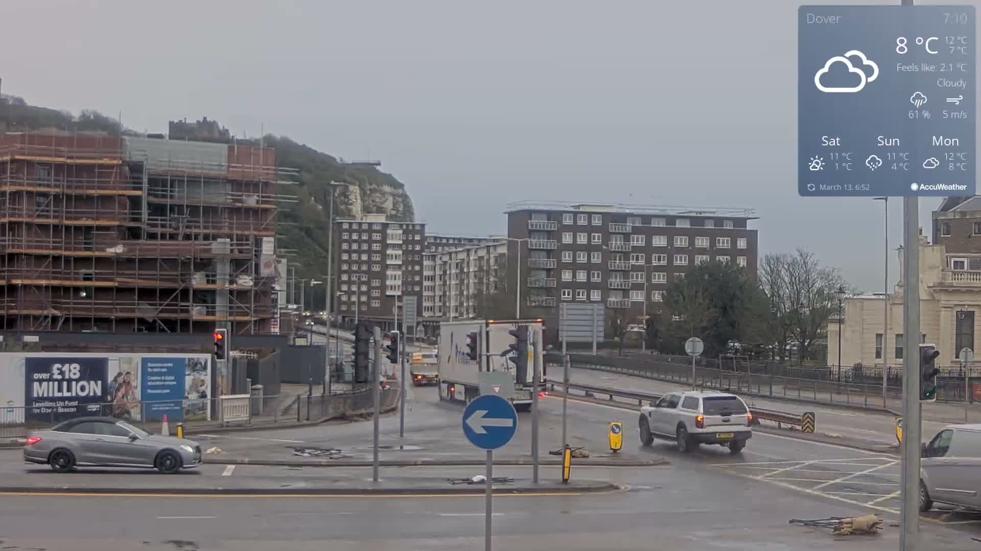 Dover Castle & A256 & A20 Junction Live Cam - Dover, Kent, South East, England, United Kingdom