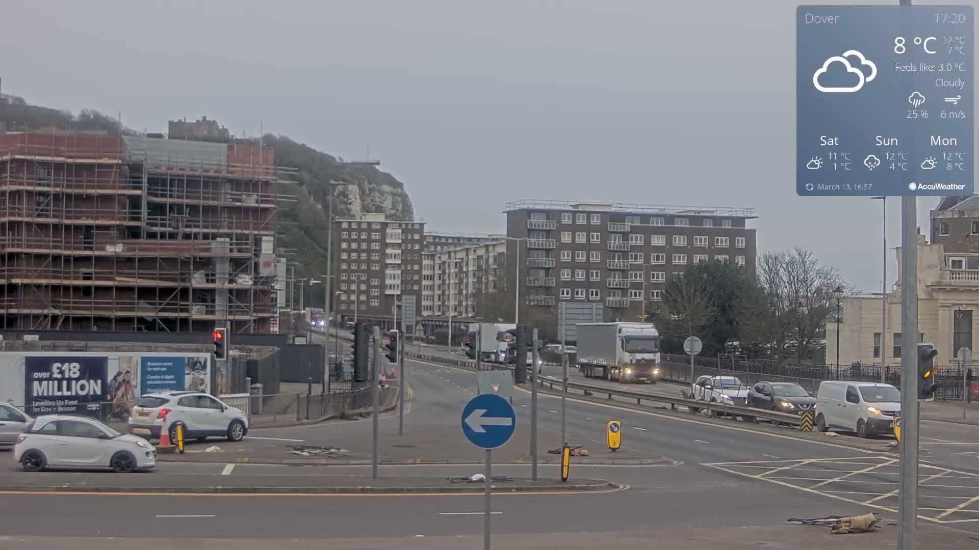 Dover Castle & A256 & A20 Junction Live Cam - Dover, Kent, South East, England, United Kingdom