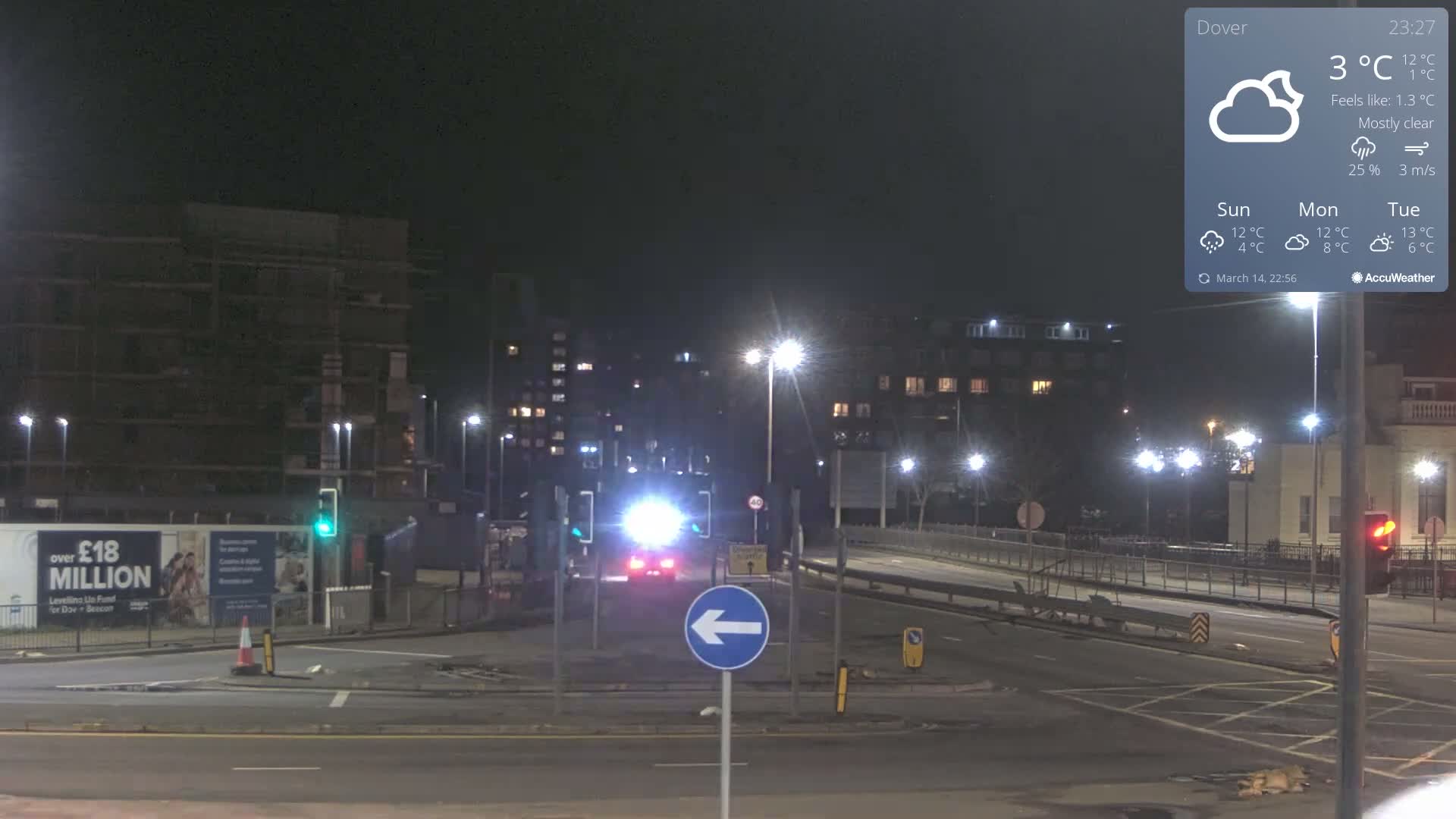 Dover Castle & A256 & A20 Junction Live Cam - Dover, Kent, South East, England, United Kingdom