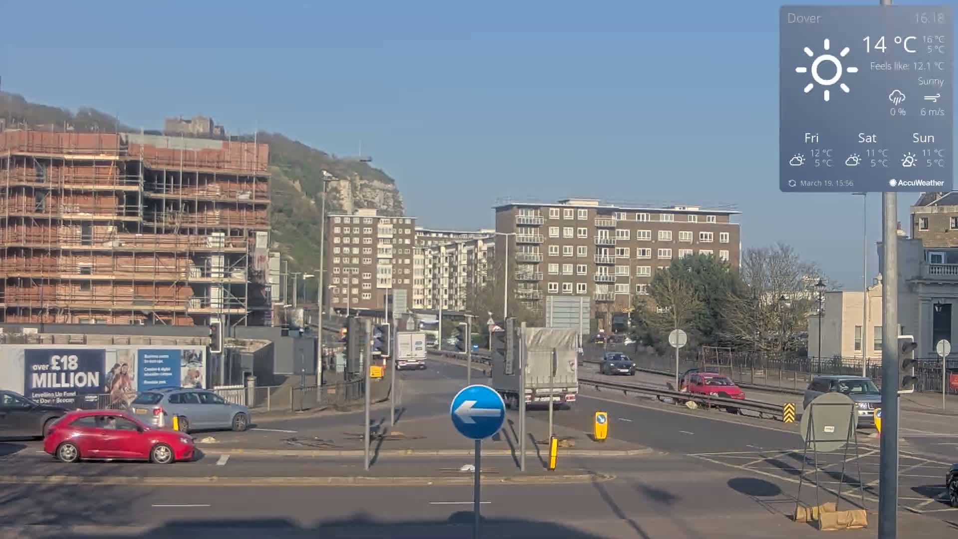 Dover Castle & A256 & A20 Junction Live Cam - Dover, Kent, South East, England, United Kingdom