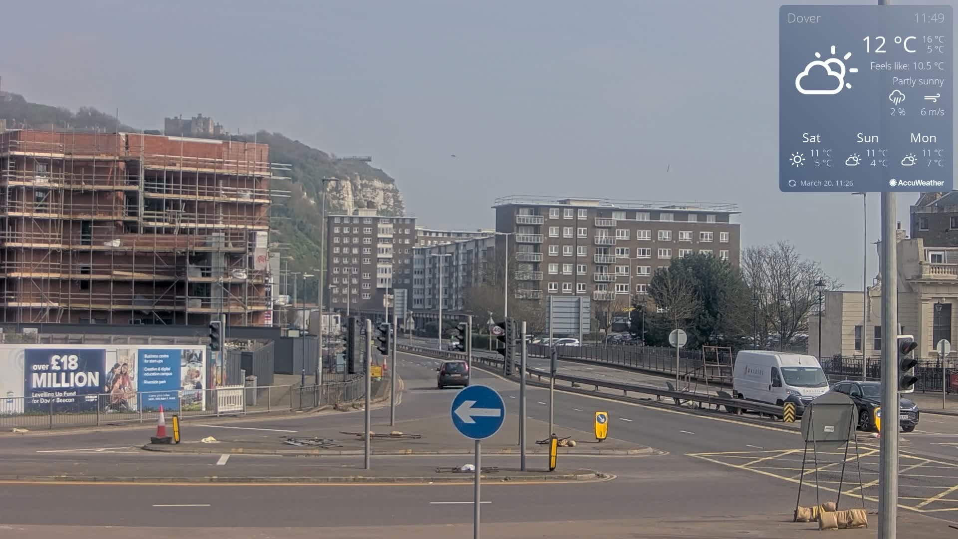 Dover Castle & A256 & A20 Junction Live Cam - Dover, Kent, South East, England, United Kingdom