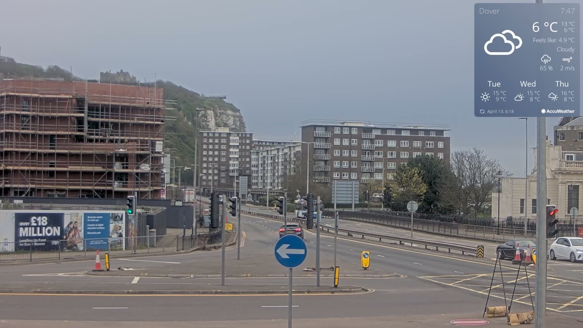 Dover Castle & A256 & A20 Junction Live Cam - Dover, Kent, South East, England, United Kingdom