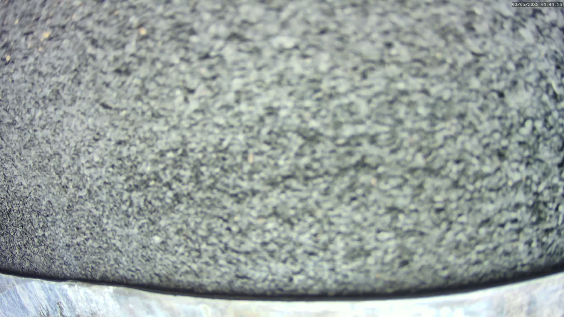 A blurry close-up shows a dark gray, textured surface, possibly asphalt or a similar material.