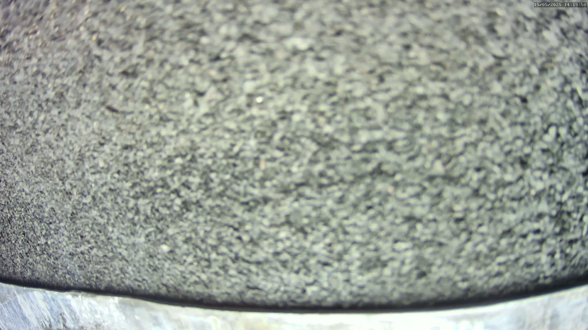 A blurry close-up shows a dark gray, granular surface with a sliver of lighter gray at the bottom.
