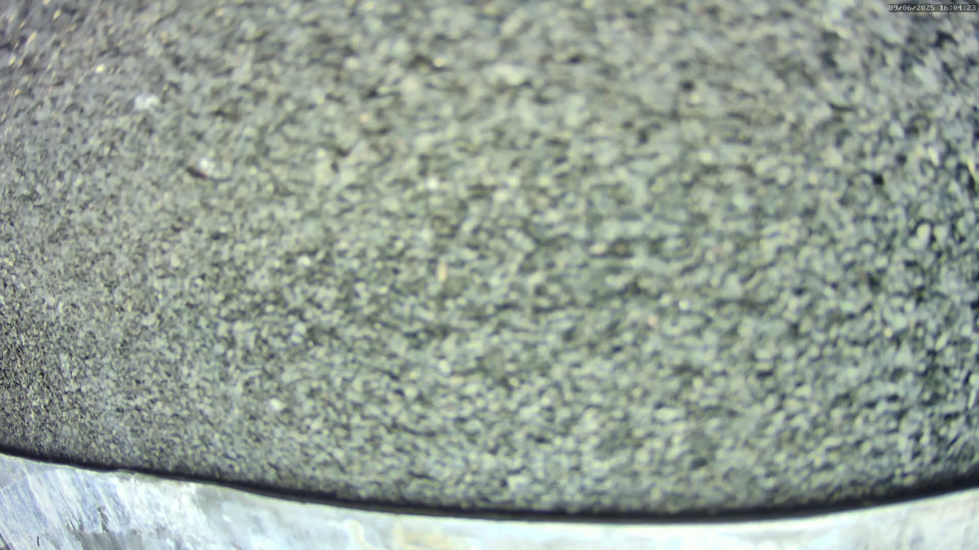 A blurry close-up shows a textured surface of dark gray small stones.