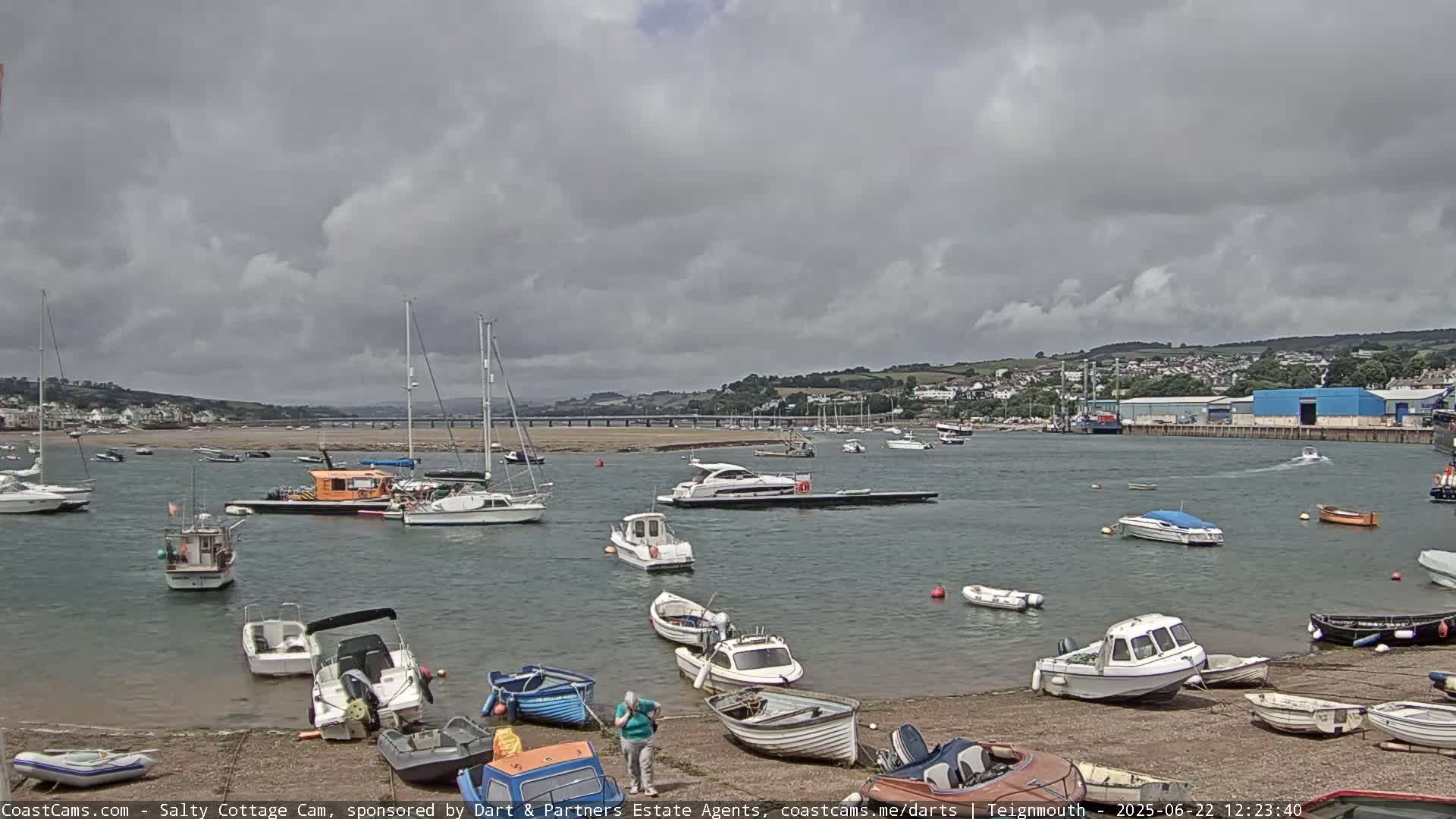 A harbor filled with numerous boats under a cloudy sky.
