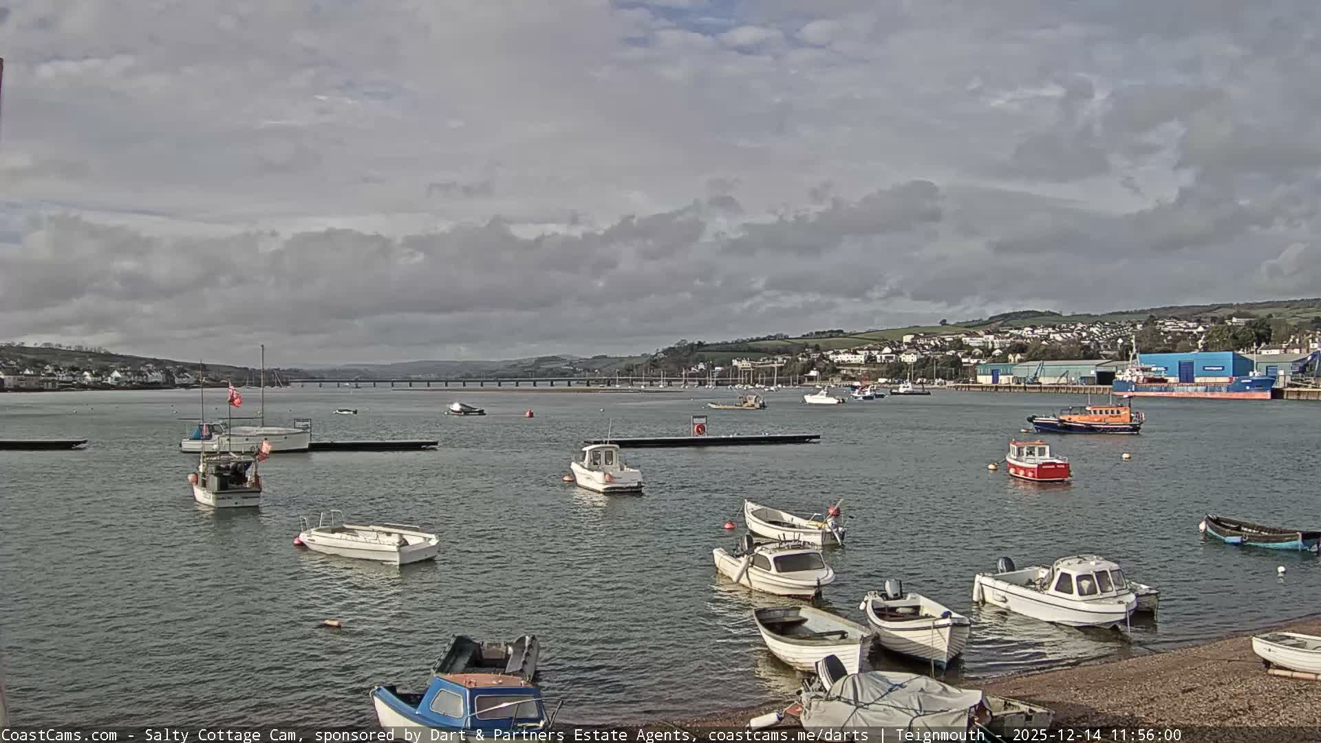 A calm harbor with numerous small boats and sailboats, under an overcast sky.
