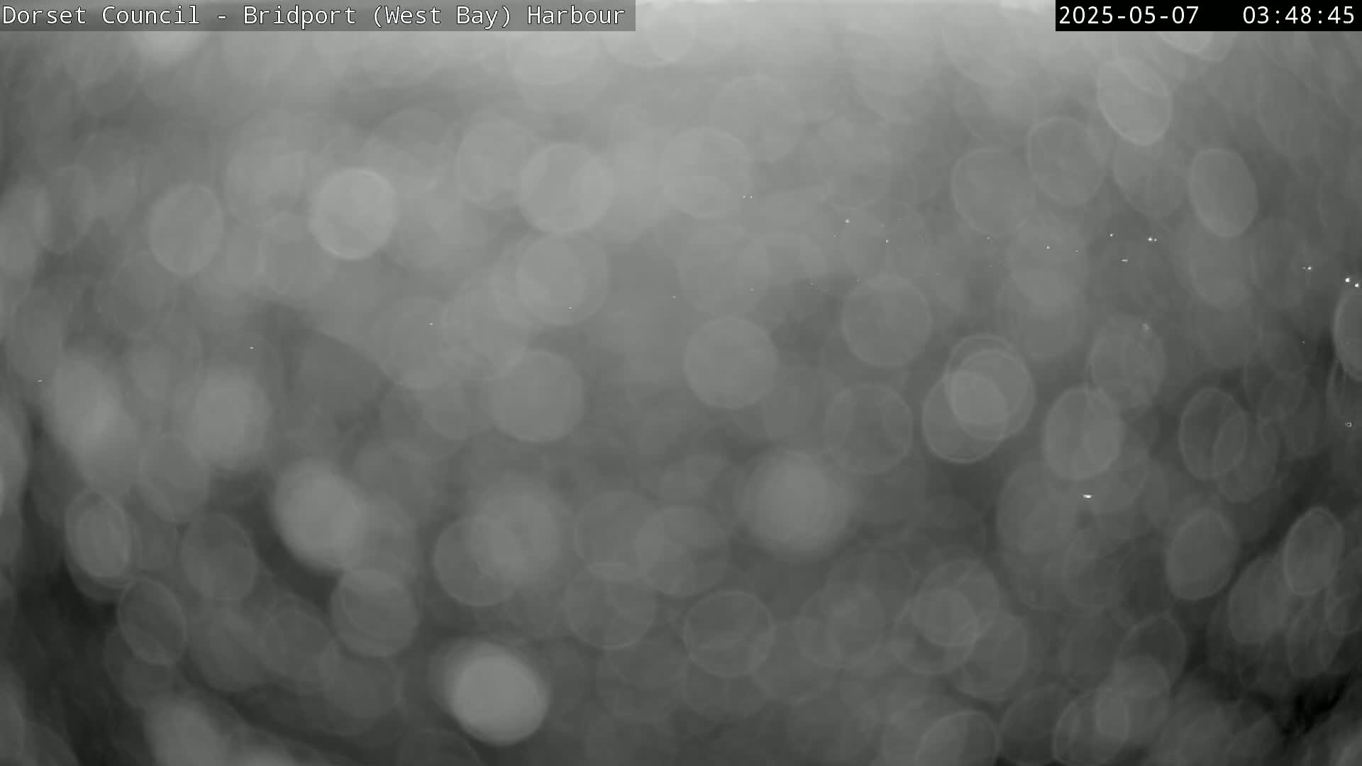 A blurry, out-of-focus image shows numerous gray and white circles of varying sizes against a darker gray background, possibly depicting rain on a window.
