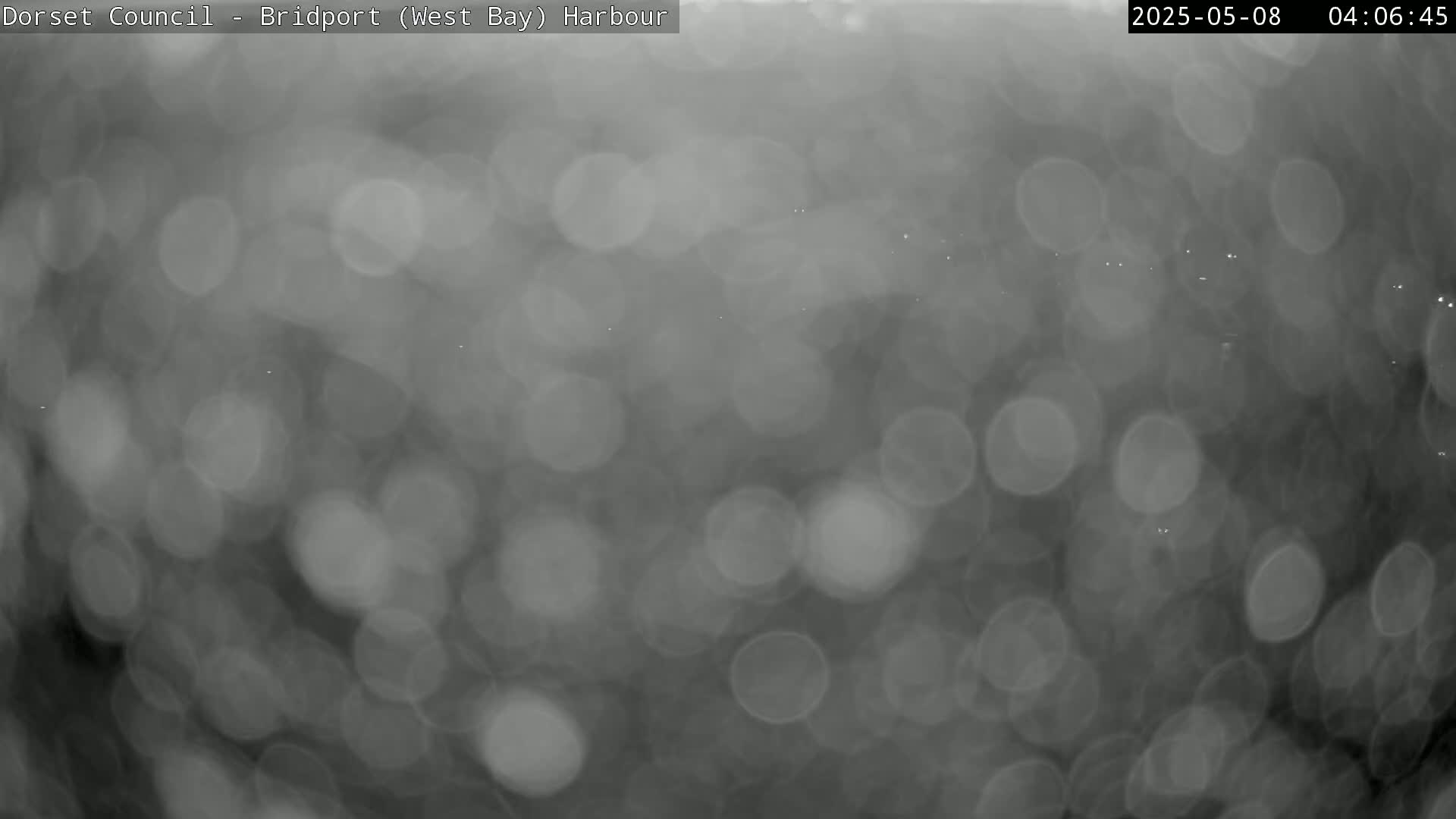 A blurry grayscale image shows out-of-focus rain-covered surfaces.
