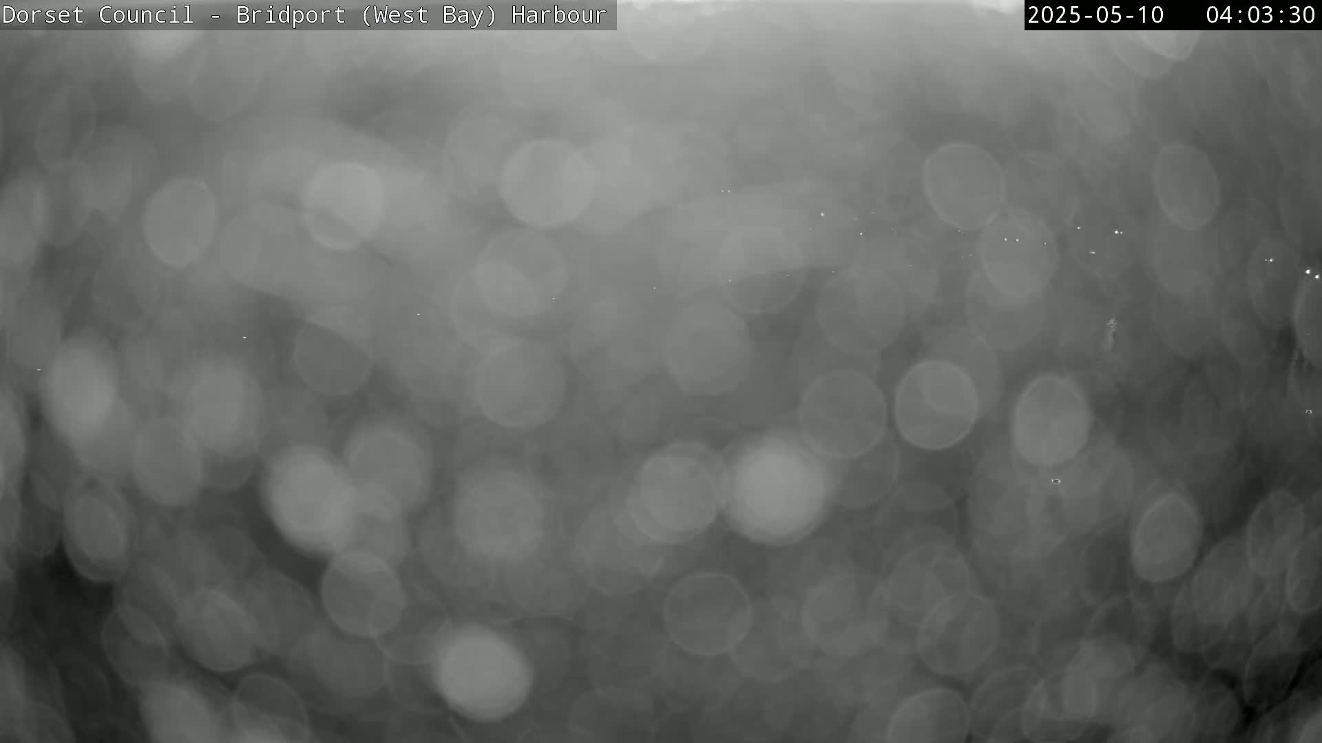 A blurry, out-of-focus image of rain-covered lights at night.