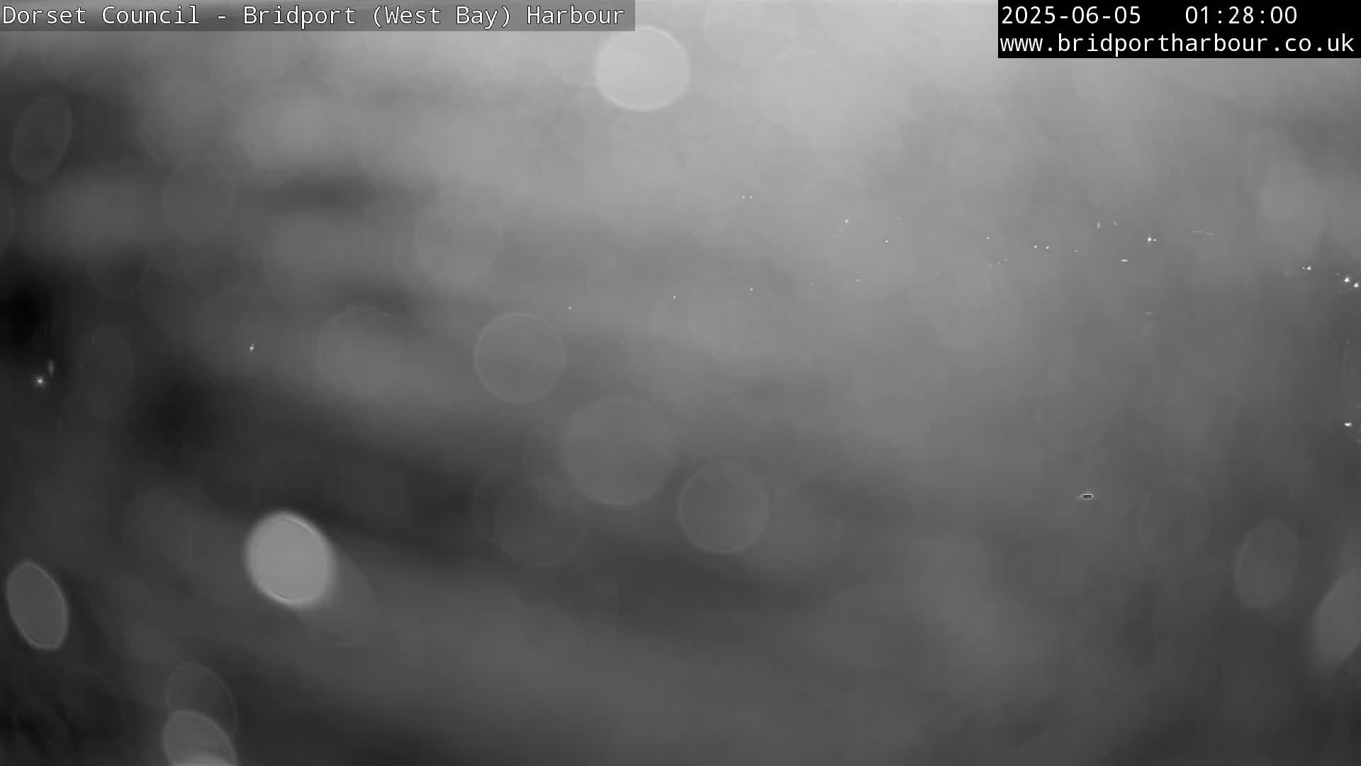 A blurry, dark gray image shows out-of-focus lights and a hazy, foggy atmosphere.