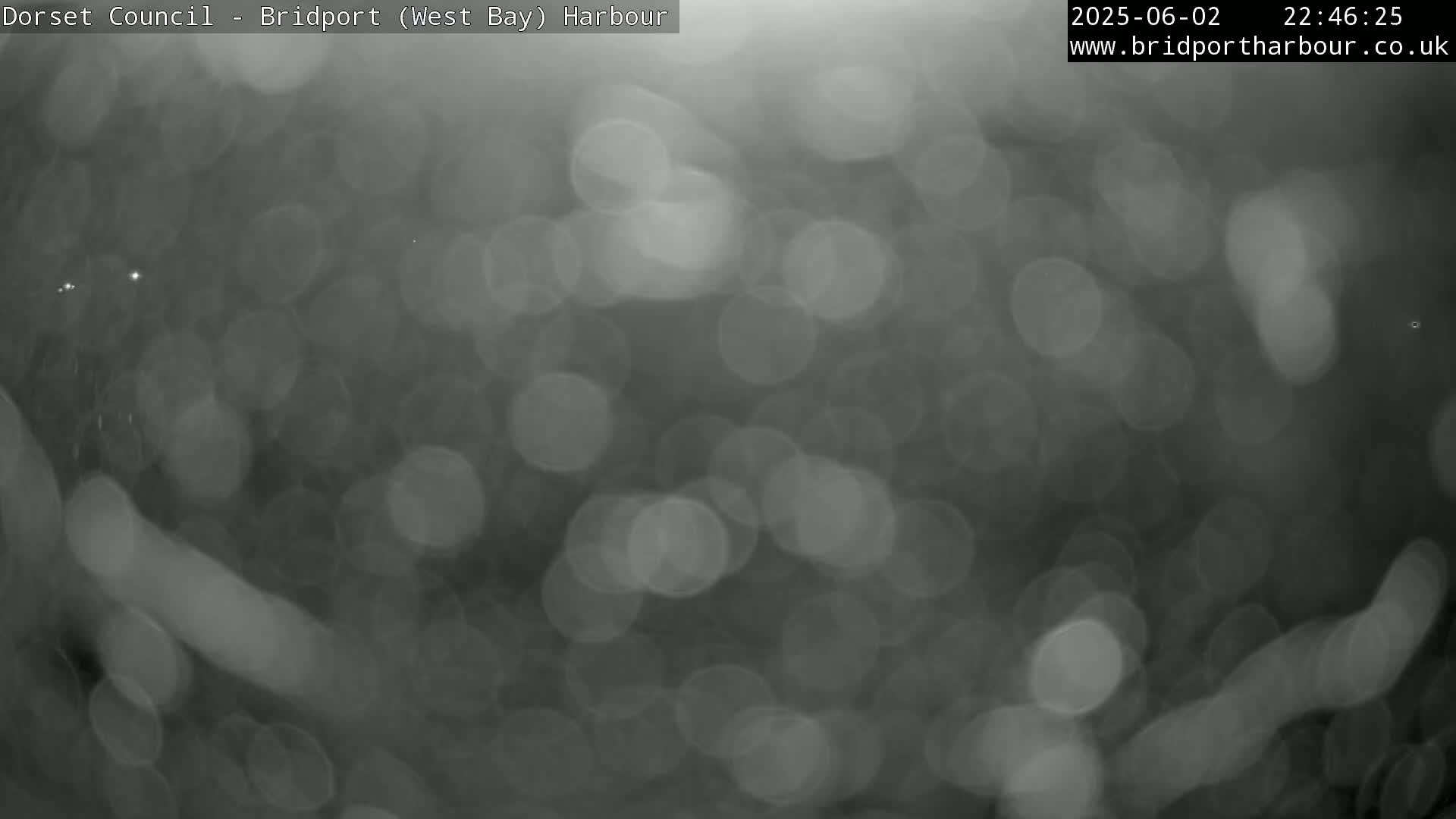 A blurry, out-of-focus image shows many gray and white circles of varying sizes against a dark gray background, possibly depicting rain-streaked glass at night.