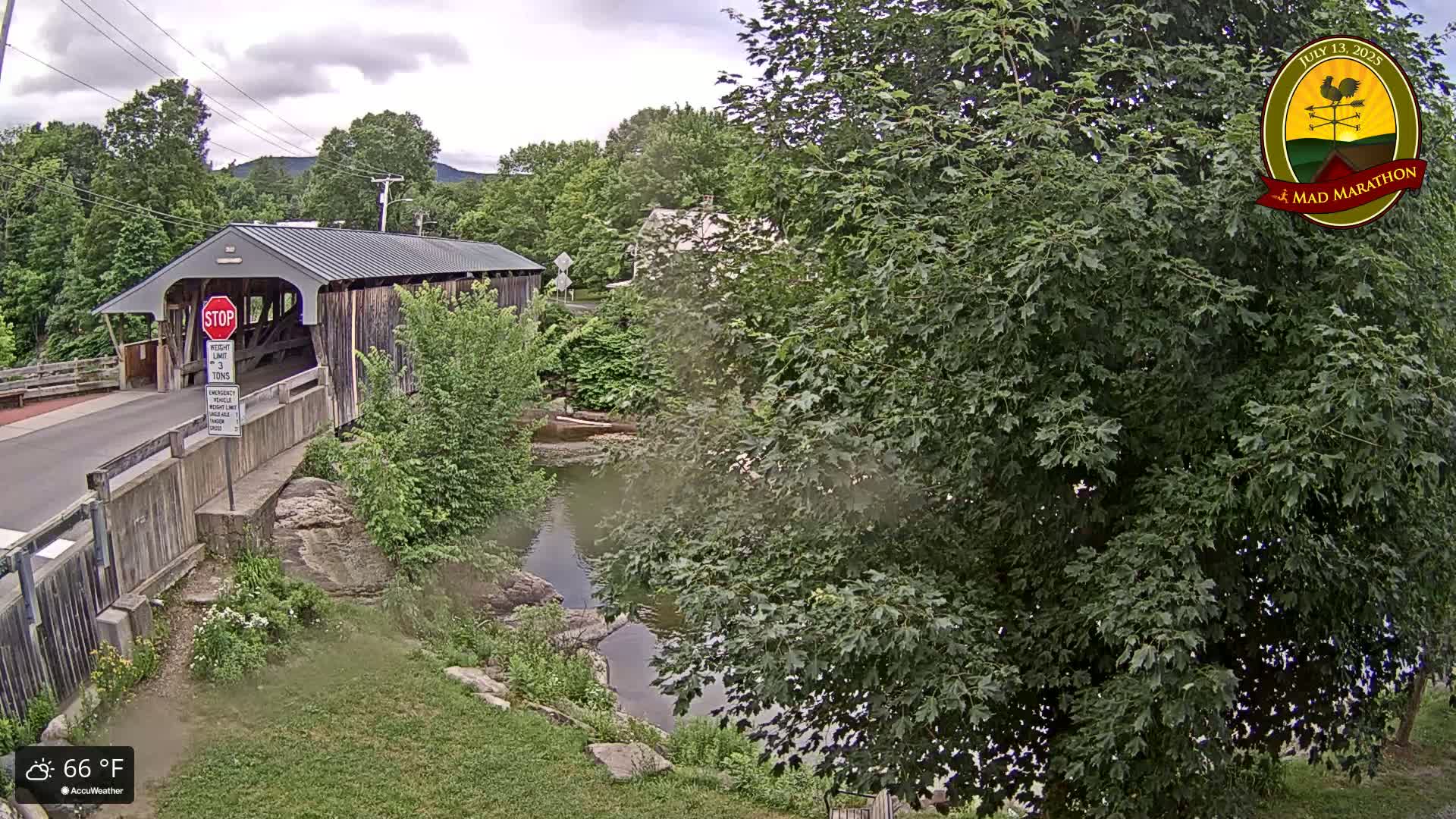 Waitsfield, Mad River Valley Great Eddy Covered Bridge Live Cam -Waitsfield, Washington County, Vermont, USA
