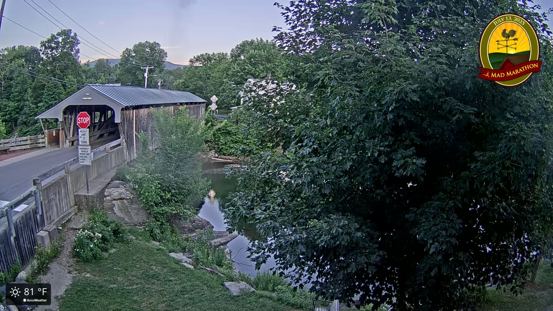 Waitsfield, Mad River Valley Great Eddy Covered Bridge Live Cam -Waitsfield, Washington County, Vermont, USA