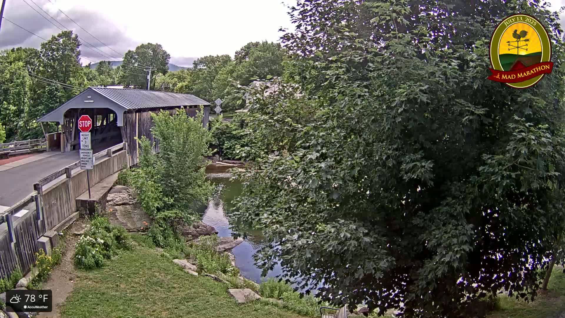 Waitsfield, Mad River Valley Great Eddy Covered Bridge Live Cam -Waitsfield, Washington County, Vermont, USA