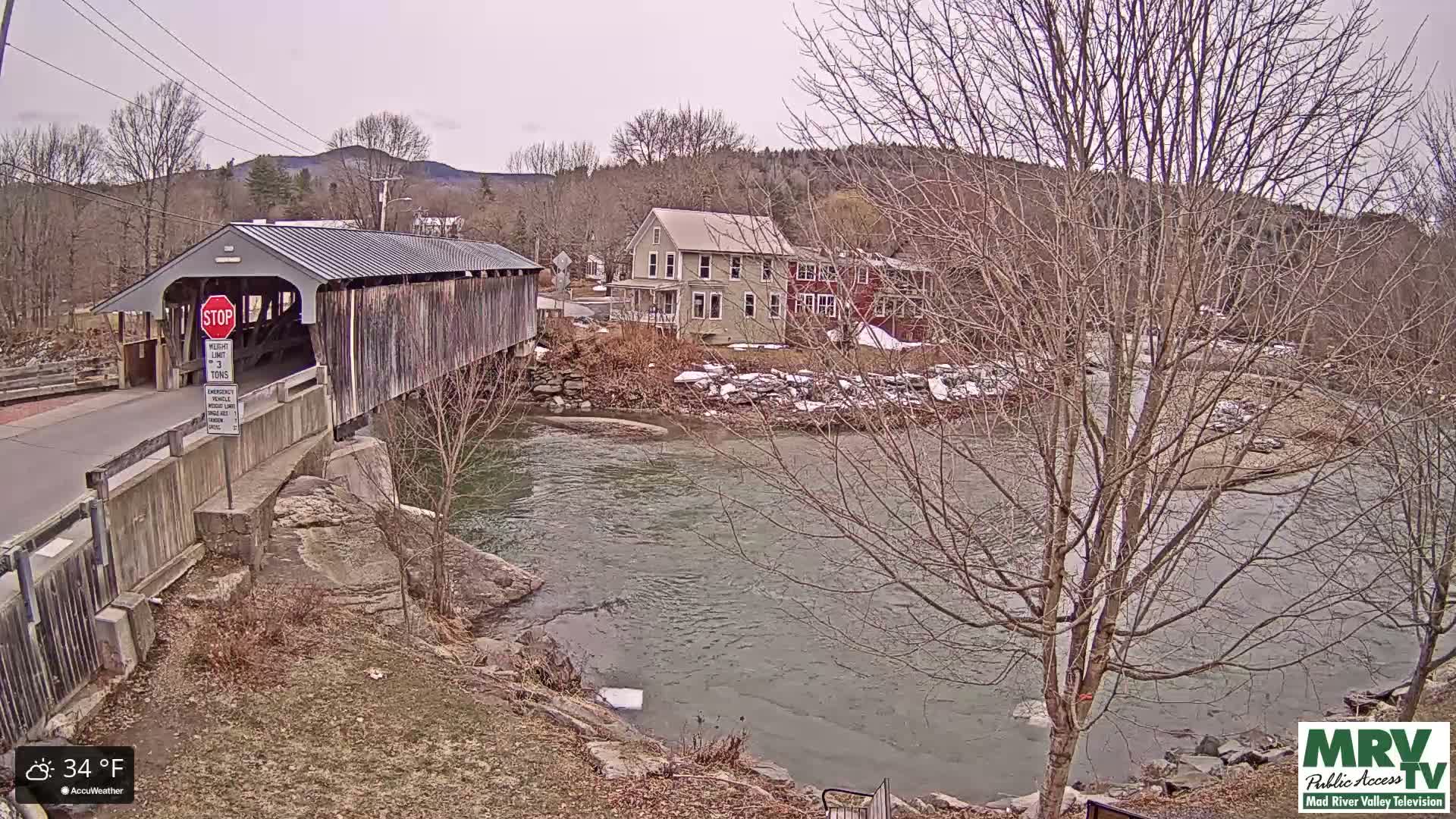 Waitsfield, Mad River Valley Great Eddy Covered Bridge Live Cam -Waitsfield, Washington County, Vermont, USA