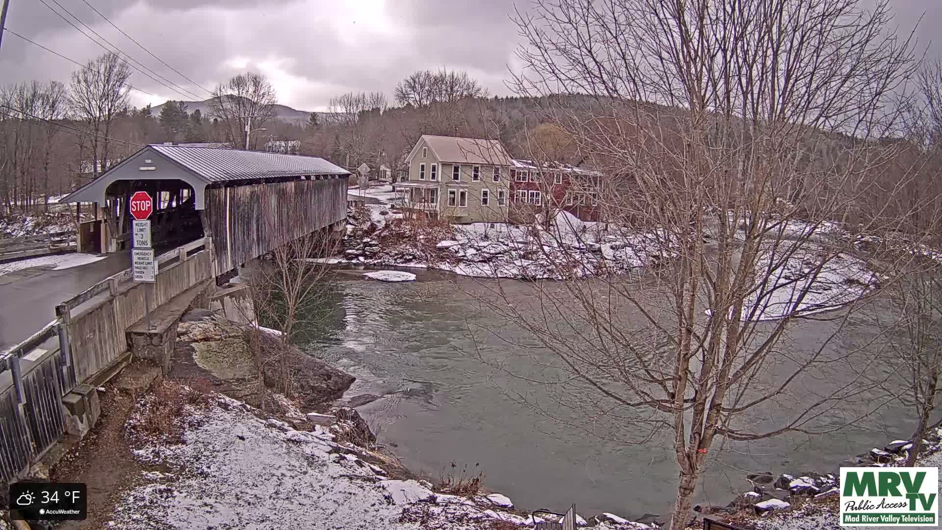 Waitsfield, Mad River Valley Great Eddy Covered Bridge Live Cam -Waitsfield, Washington County, Vermont, USA