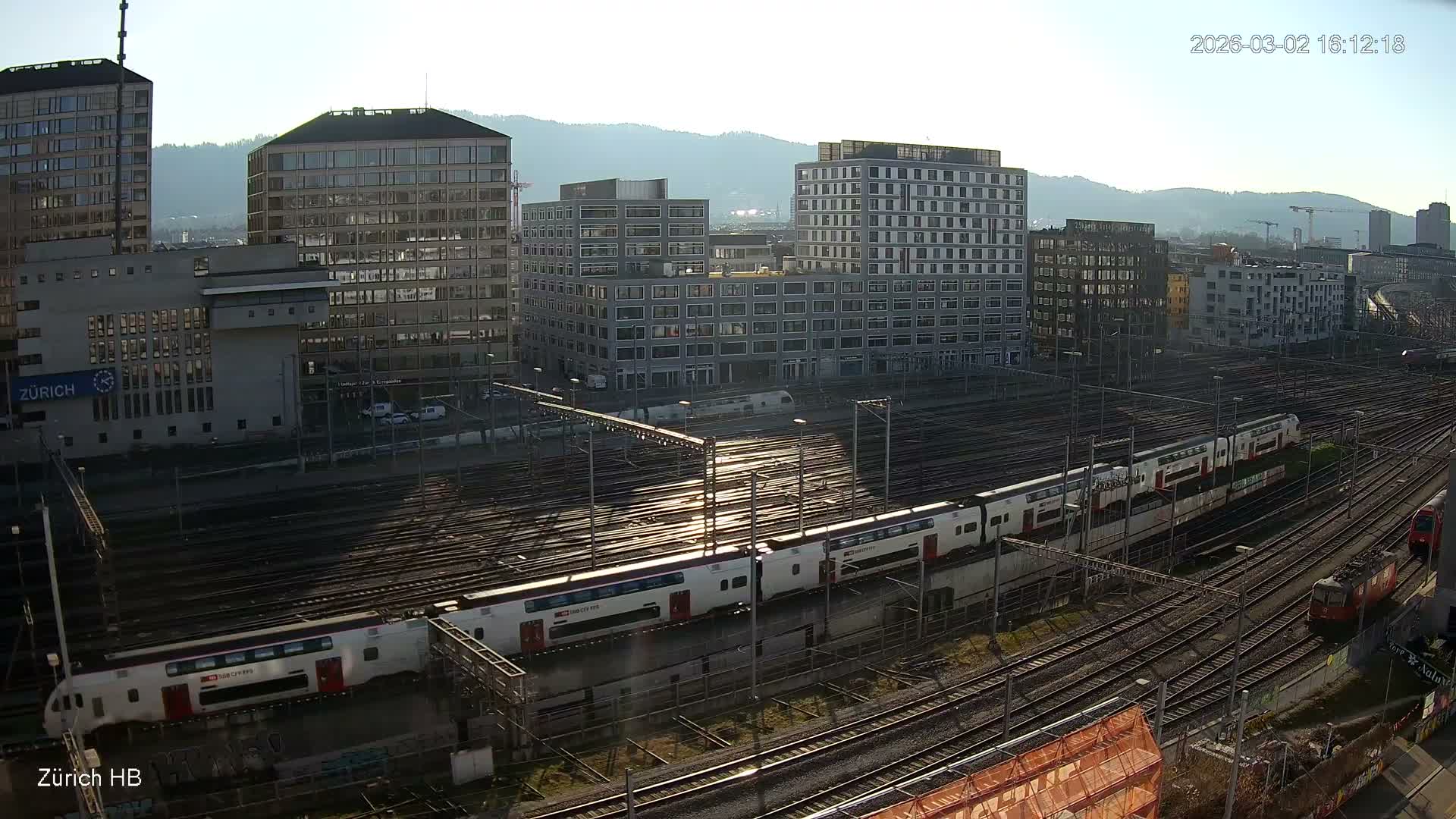 Zurich City & Zürich HB Main Train Station Live Cam - (Kreis 4)Aussersihl, Zurich, Switzerland