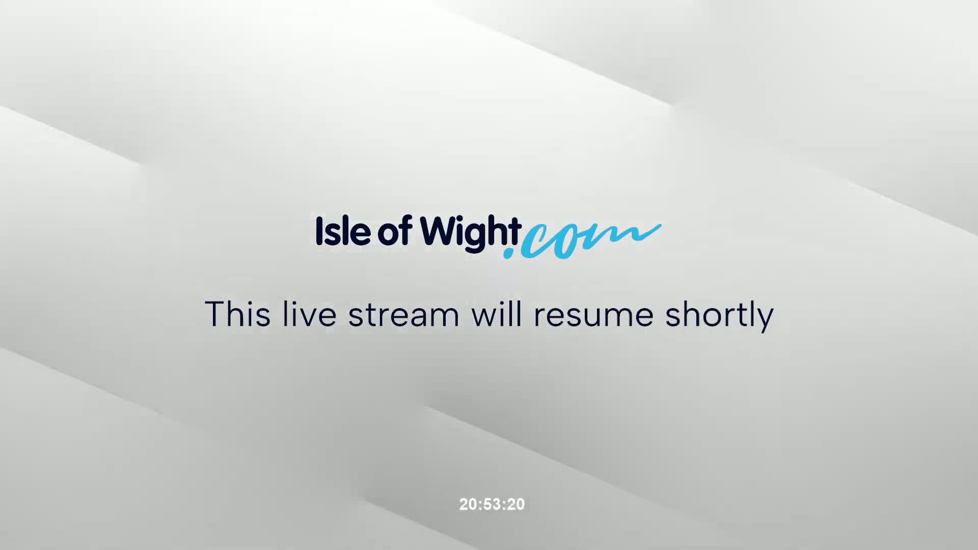A light gray screen displays a message indicating that a live stream will resume shortly.