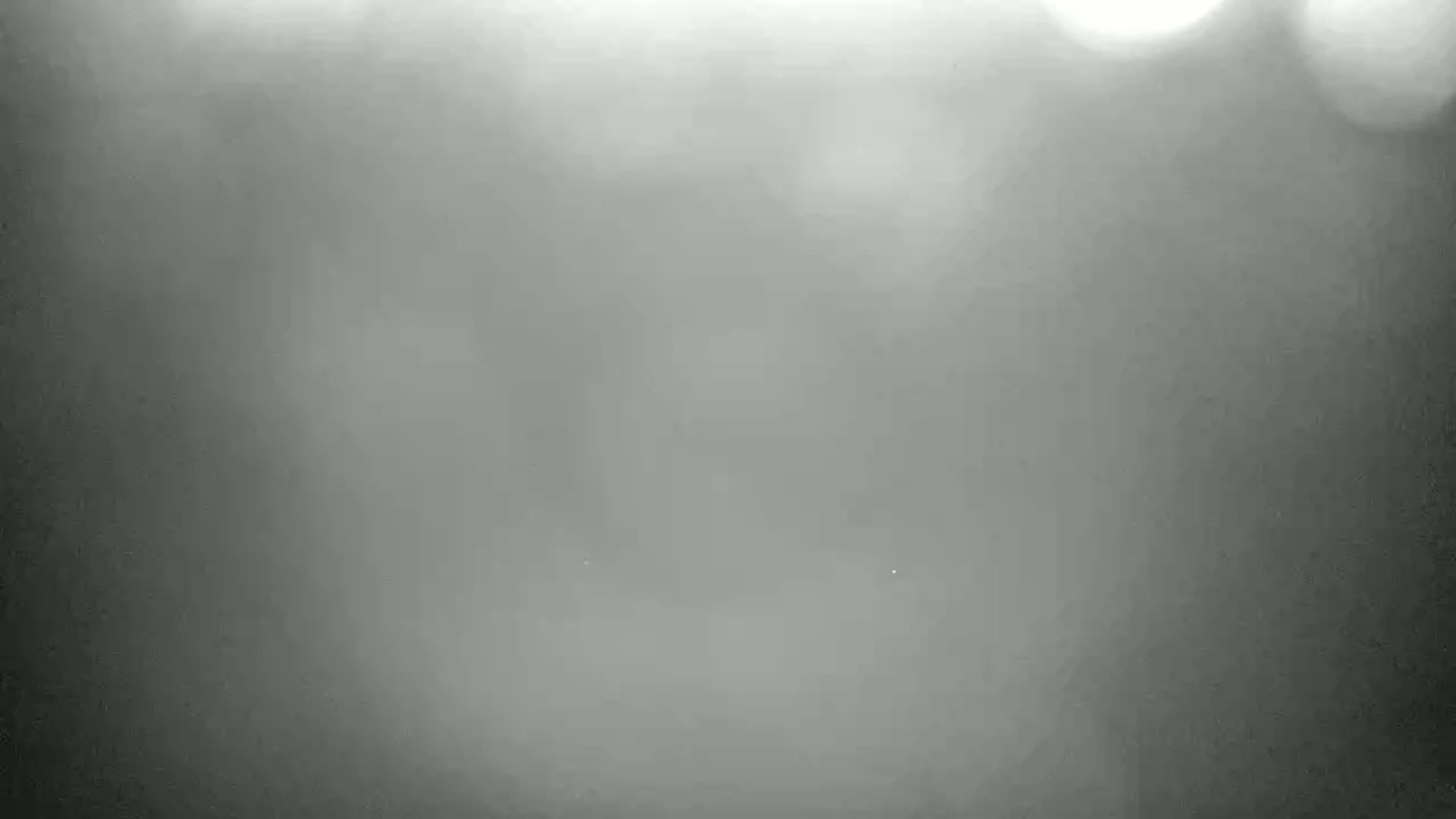 A blurry, foggy image shows indistinct shapes and bright spots in the distance.
