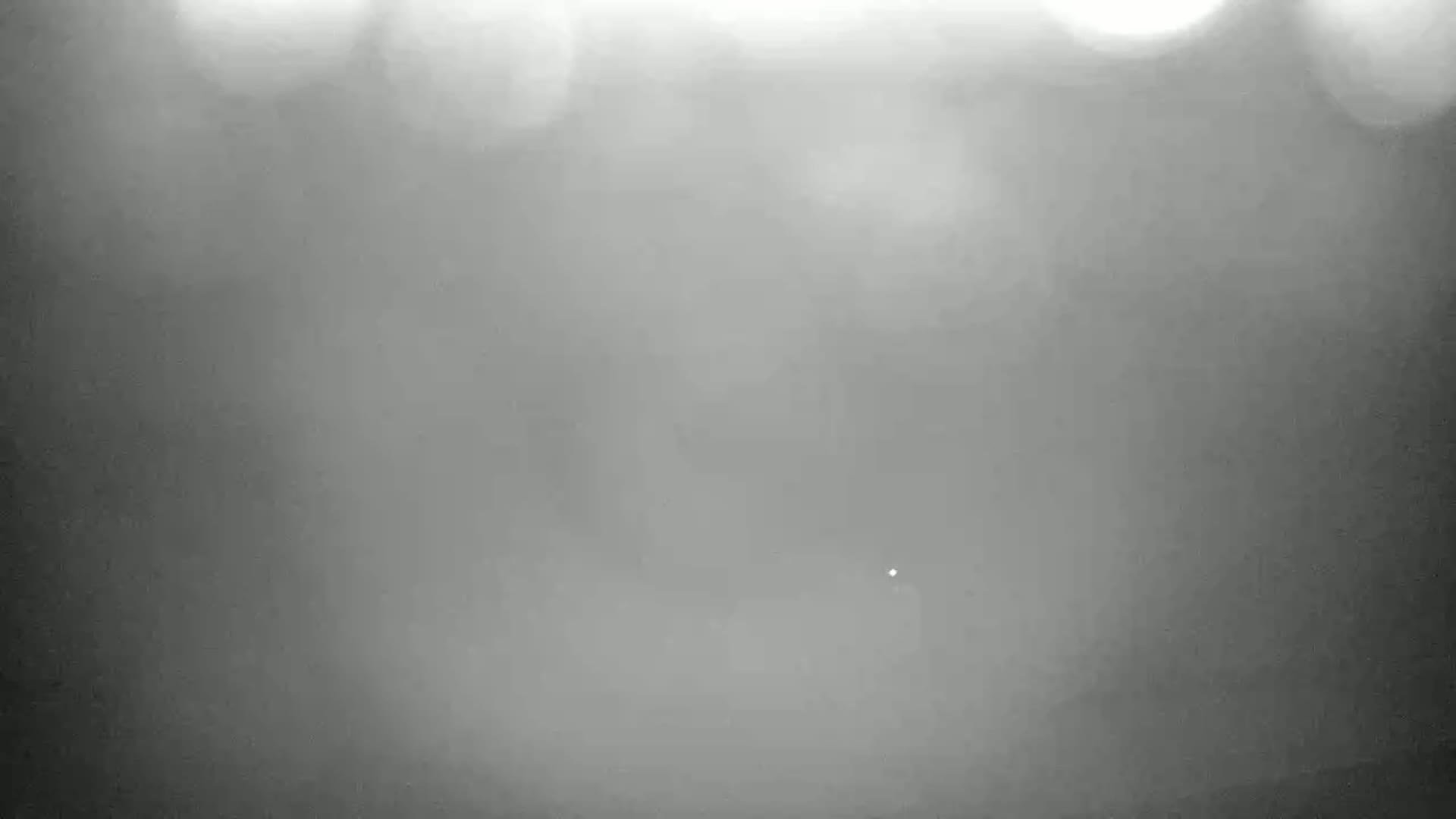 A blurry, hazy grayscale image shows indistinct shapes and bright, out-of-focus lights in the upper portion.