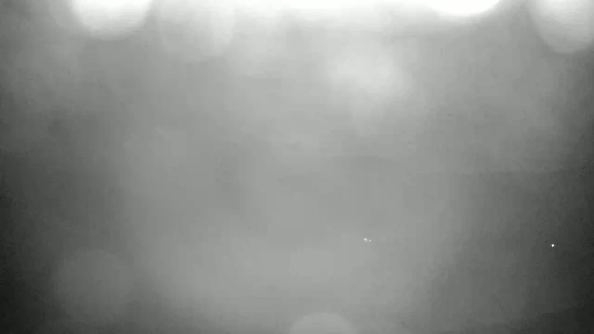 A blurry, gray image shows a hazy or foggy outdoor scene with indistinct shapes and very little detail visible.