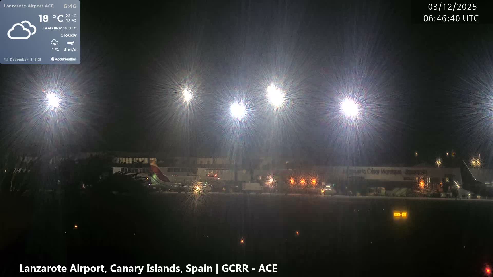 Lanzarote Airport from Inside Live Cam ACE/GCRR - Las Palmas , Canary Islands ,  Spain