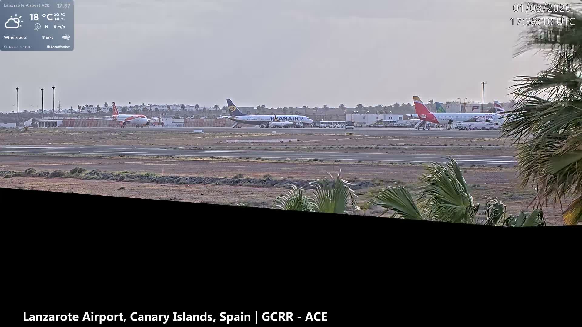Lanzarote Airport from Inside Live Cam ACE/GCRR - Las Palmas , Canary Islands ,  Spain