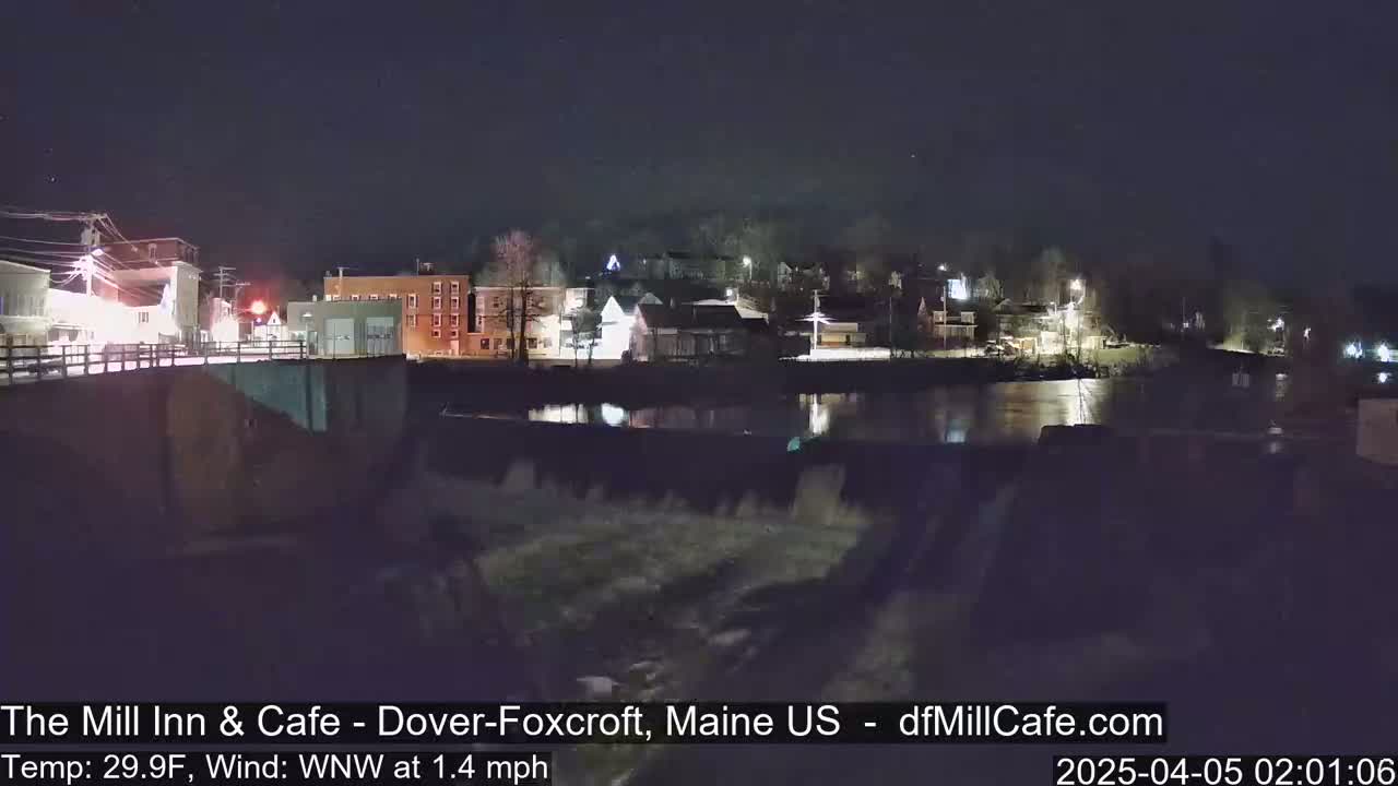 A nighttime view of a town across a body of water under a clear, starry sky.