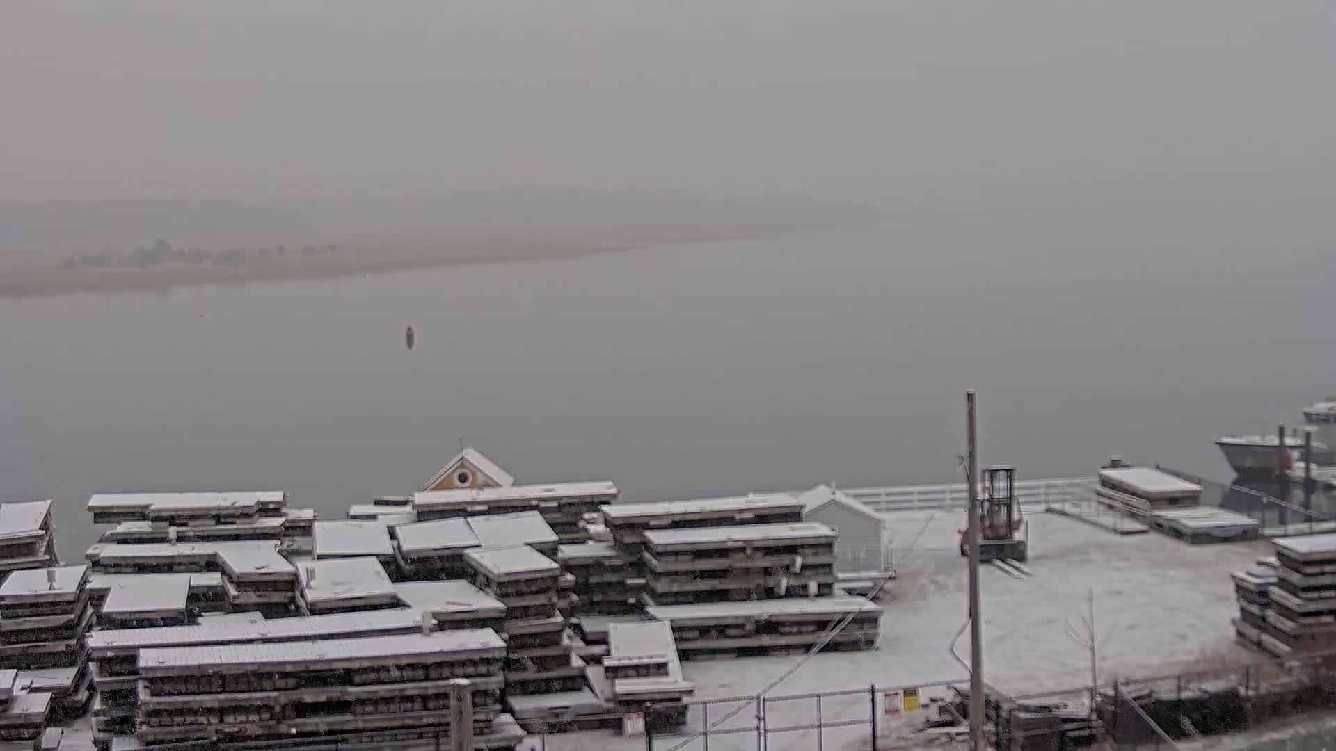 A nighttime view of a harbor filled with numerous boats and small structures, under a dark sky.