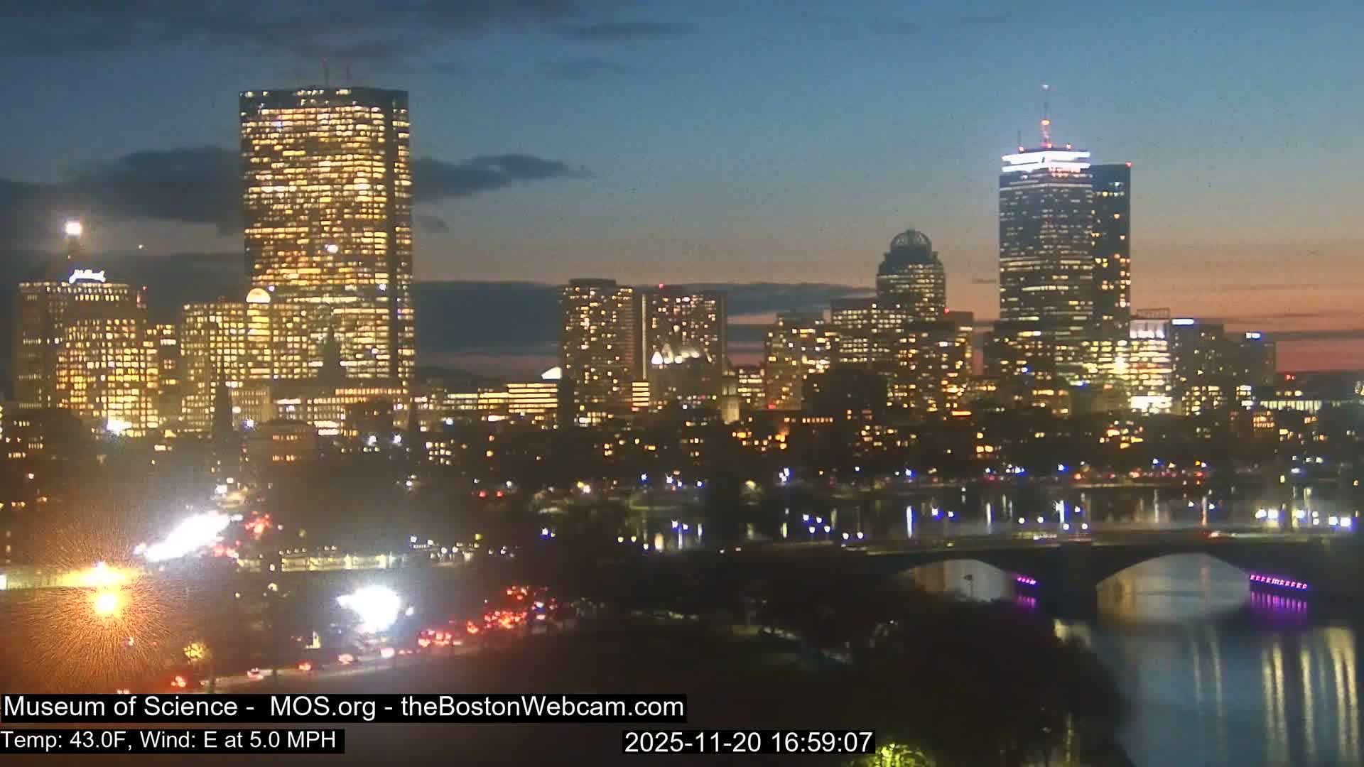 Charles River & Boston City View Live Cam - Boston, Massachusetts, USA