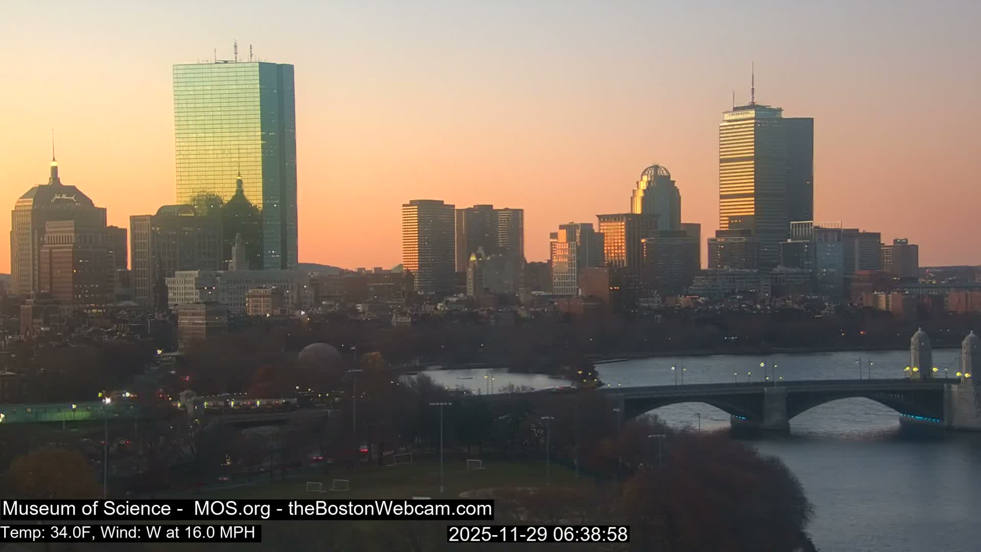 Charles River & Boston City View Live Cam - Boston, Massachusetts, USA