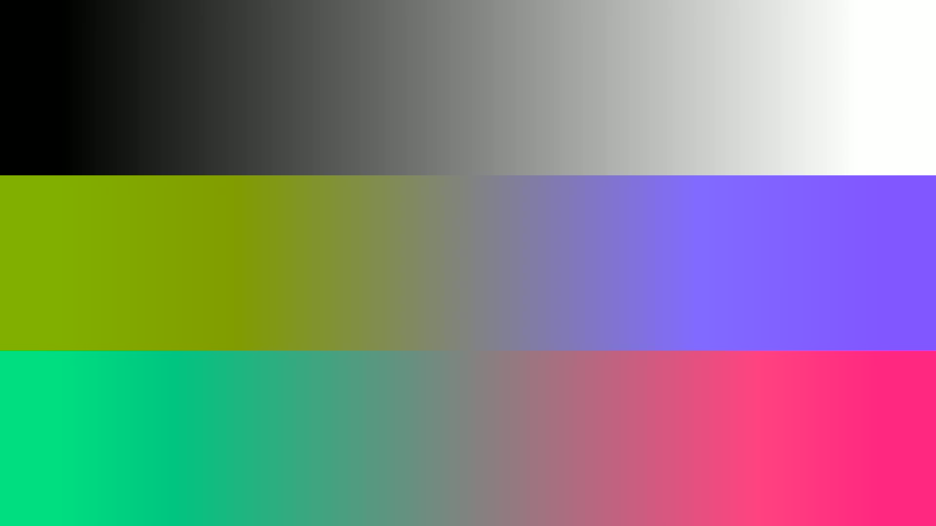 A horizontally-oriented image shows four gradient-colored bands: black to white, olive green to purple, and teal to bright pink.
