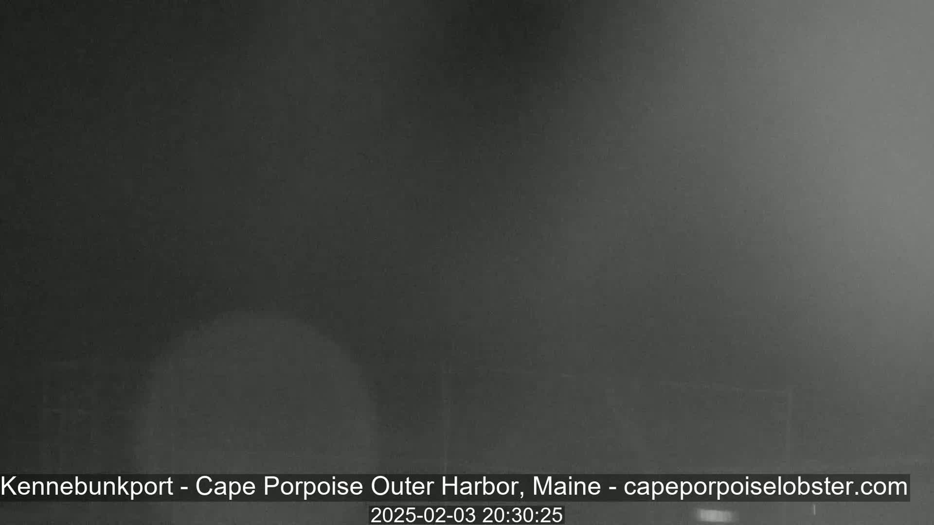 A dark, foggy scene is visible at night.