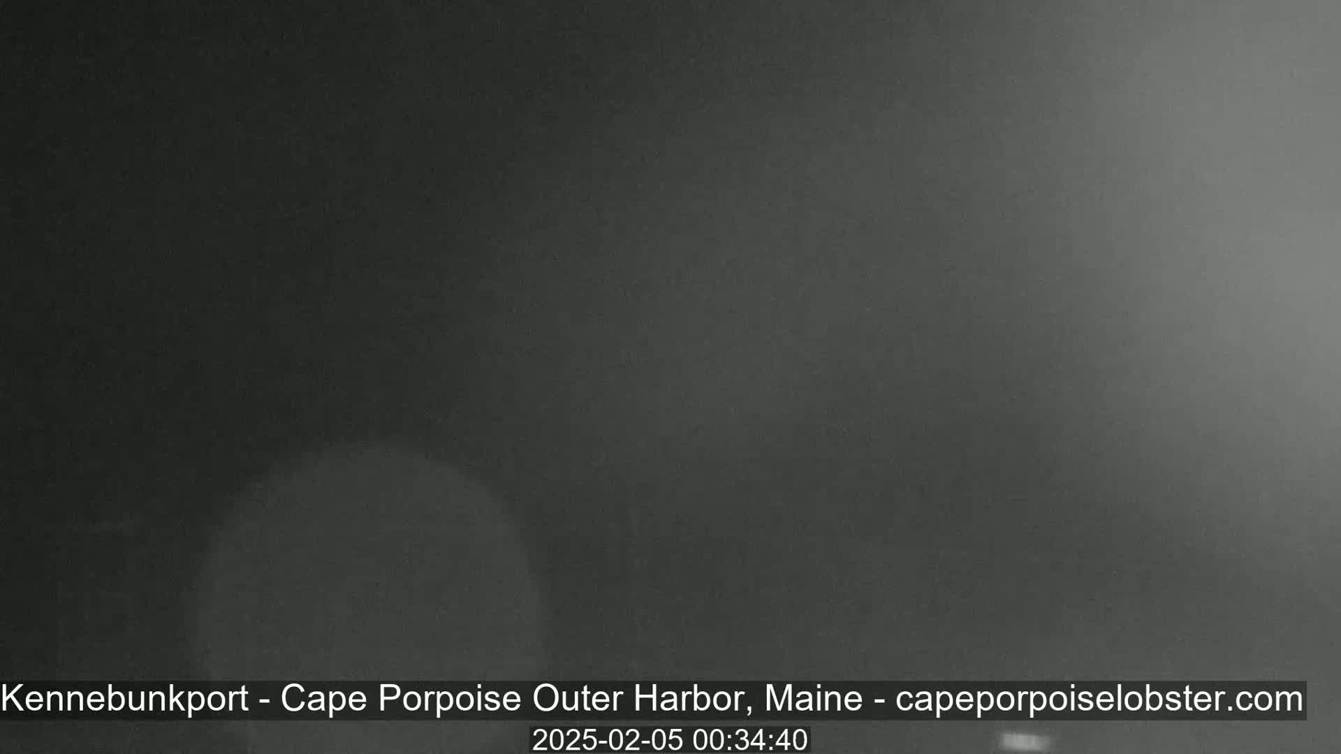 A dark, nighttime image shows a mostly featureless scene under a cloudy sky.