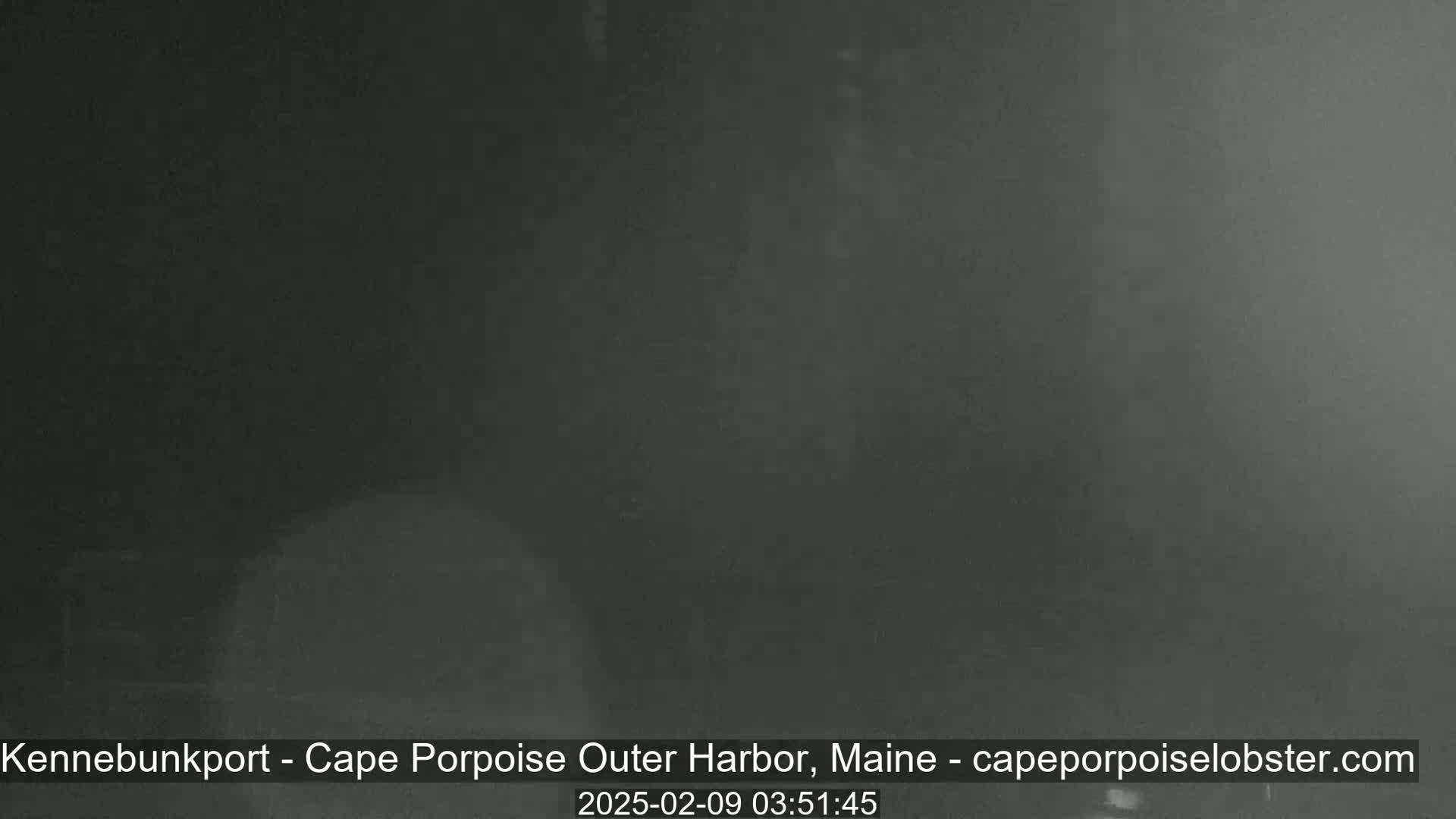 A dark, blurry image shows a foggy or misty outdoor scene at night.