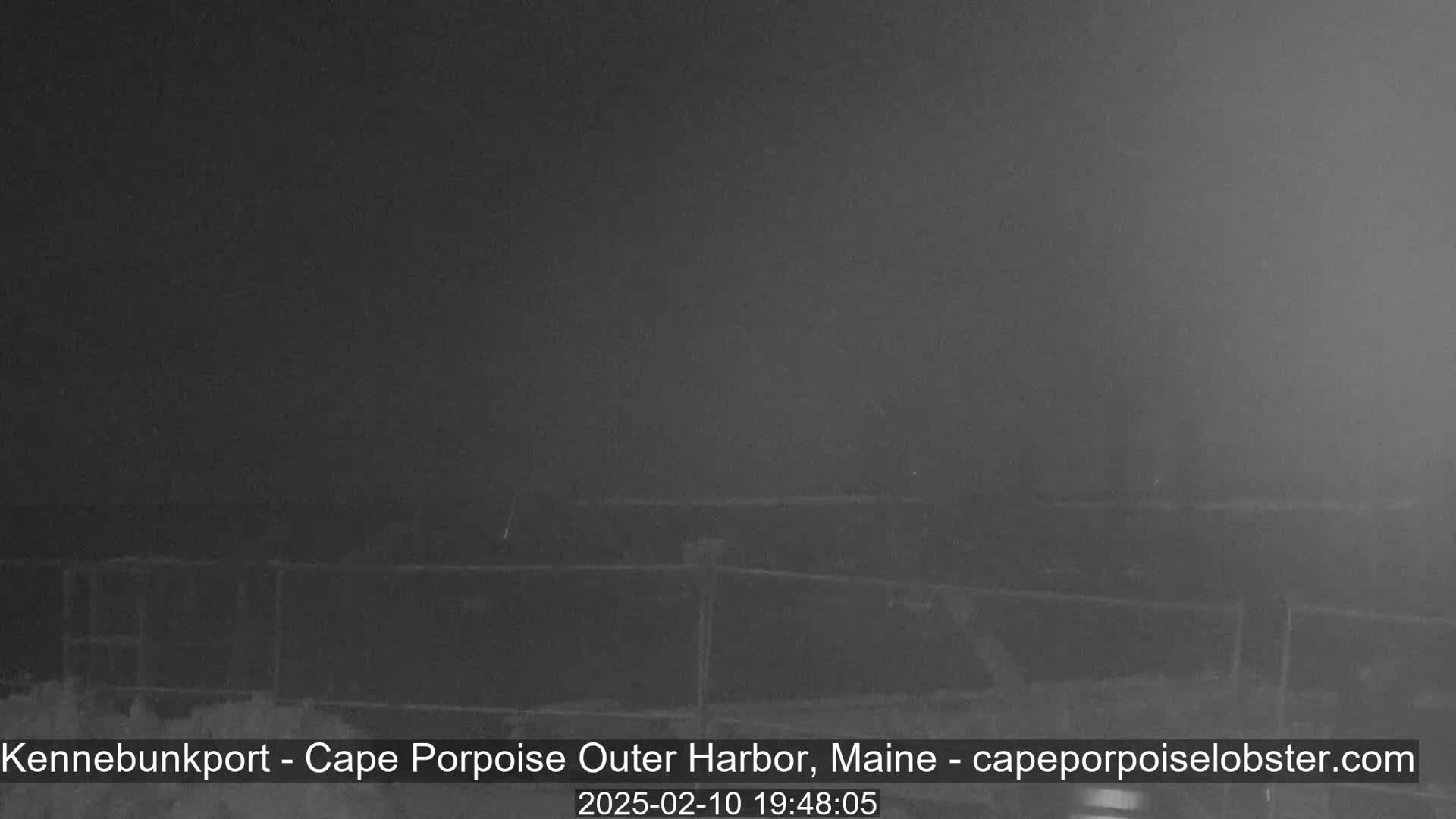 A nighttime, low-visibility image shows a dark, fenced-in area.