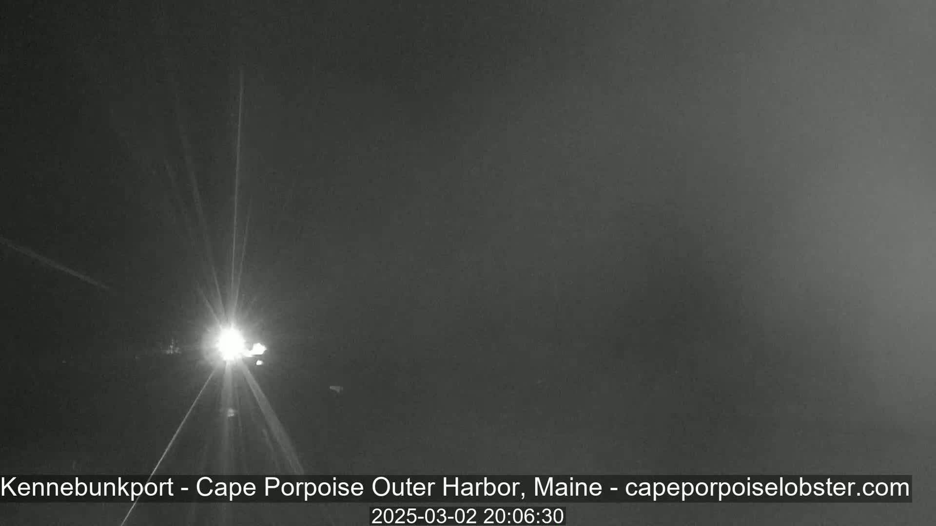 A nighttime, blurry image shows a bright light in the distance on a dark road.