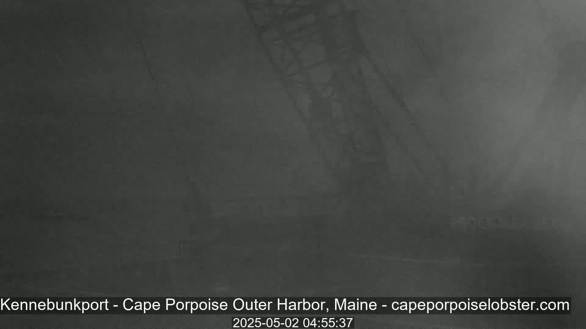 A dark, foggy scene shows a tall, thin structure partially obscured by the heavy fog.
