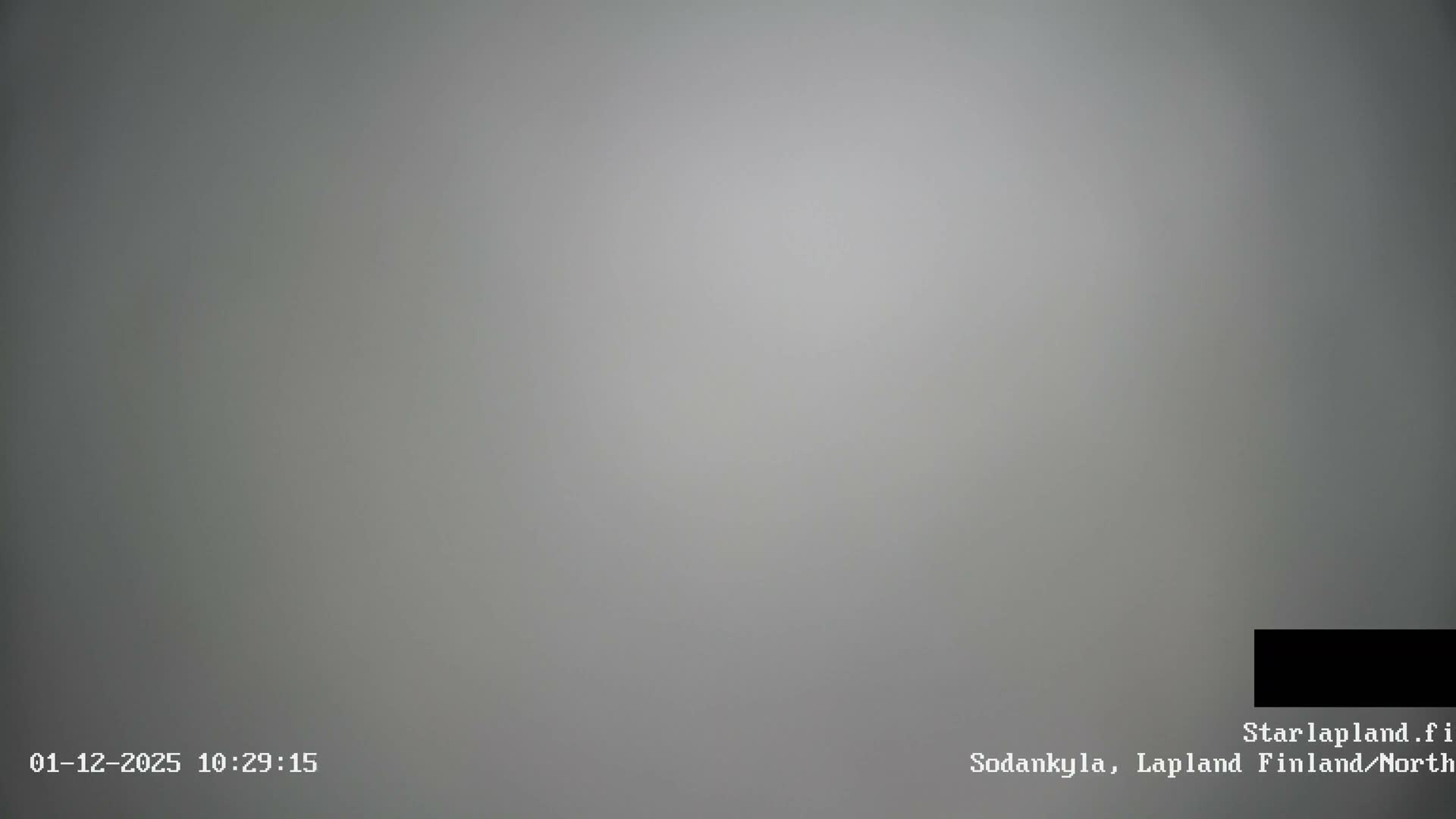 The image displays a uniform grey scene, indicating extremely dense fog or whiteout conditions outdoors.