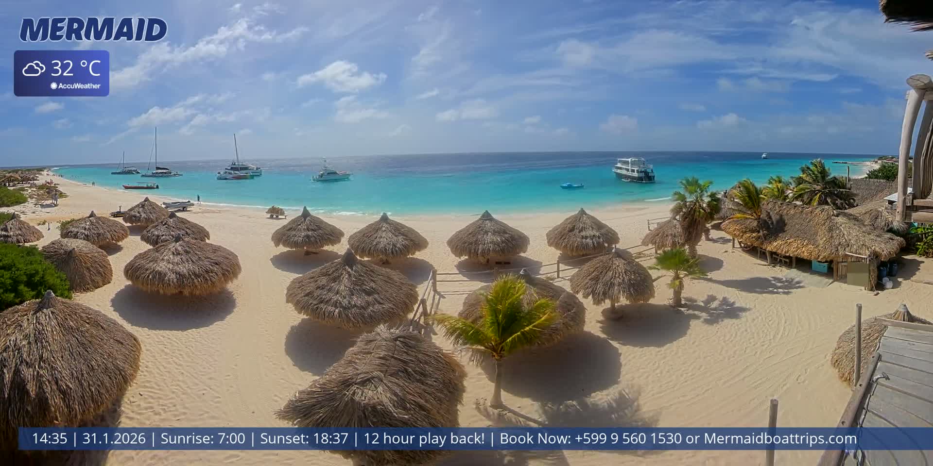 Carribean, Klein Curaçao Beach Mermaid Boat Trips Live Cam - Klein Island, Curacao, Netherland