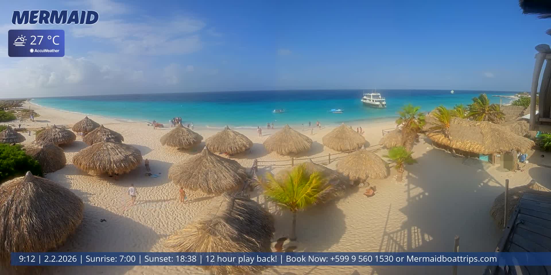 Carribean, Klein Curaçao Beach Mermaid Boat Trips Live Cam - Klein Island, Curacao, Netherland