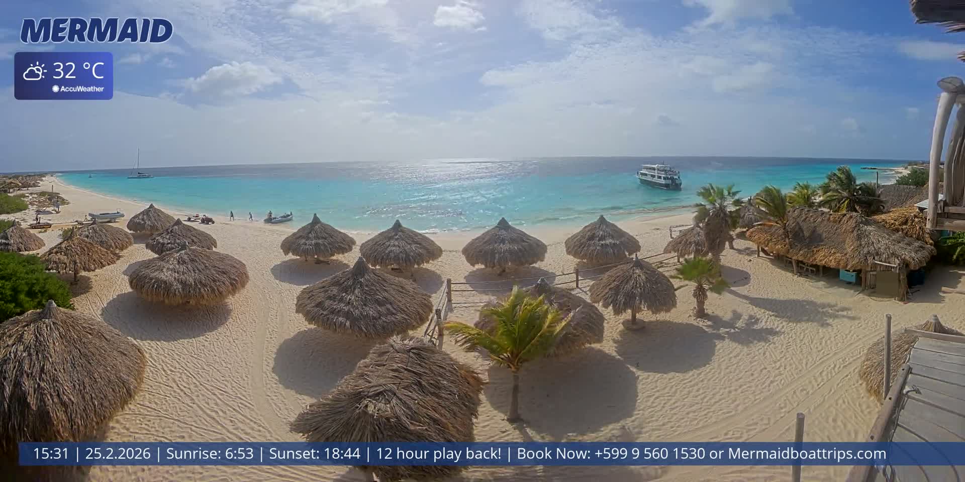 Carribean, Klein Curaçao Beach Mermaid Boat Trips Live Cam - Klein Island, Curacao, Netherland